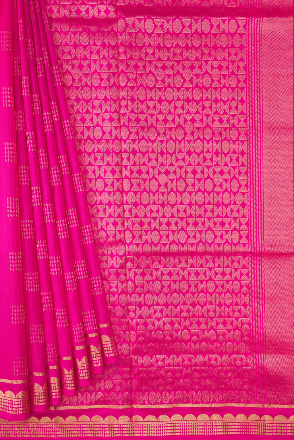Pleats and pallu of Pink Dual Tone Soft Silk Saree with Zari Butta on the body and Fancy Border. 