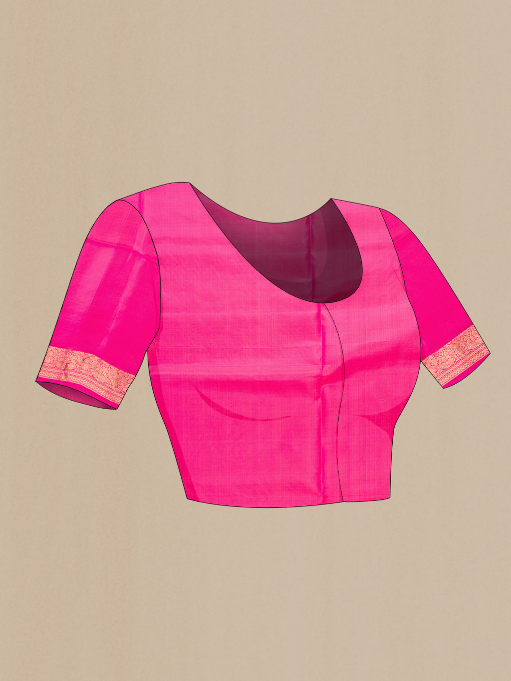 Close up image of the blouse of Pink Dual Tone Soft Silk Saree with Zari Butta on the body and Zari Border. 