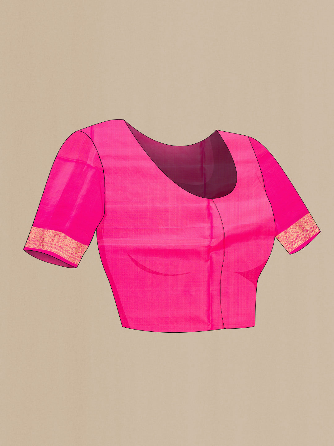 Close up image of the blouse of Pink Dual Tone Soft Silk Saree with Zari Butta on the body and Zari Border. 