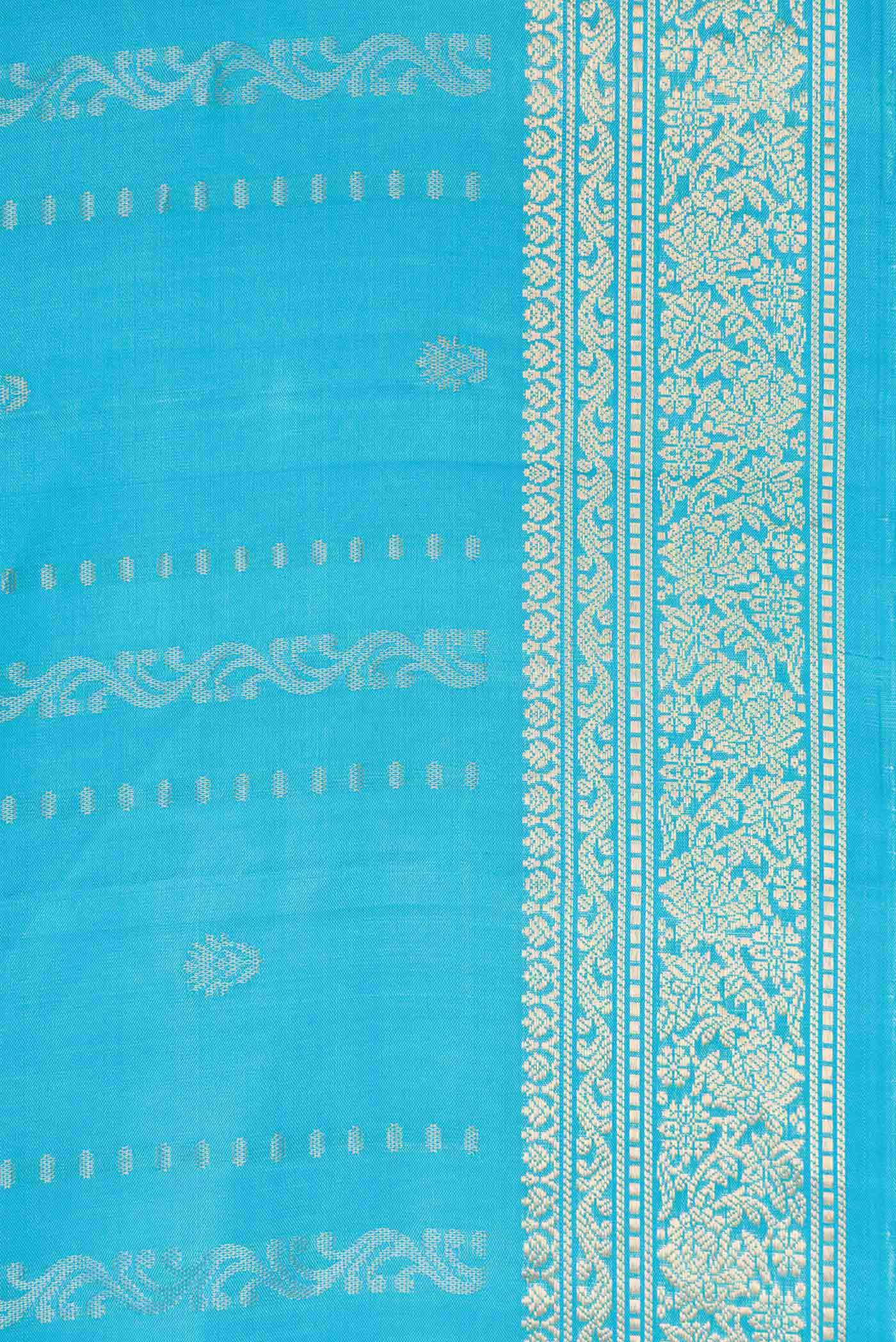 Border image of Sky Blue Dual Tone Soft Silk Saree with Stripes on the body and Zari Border. 