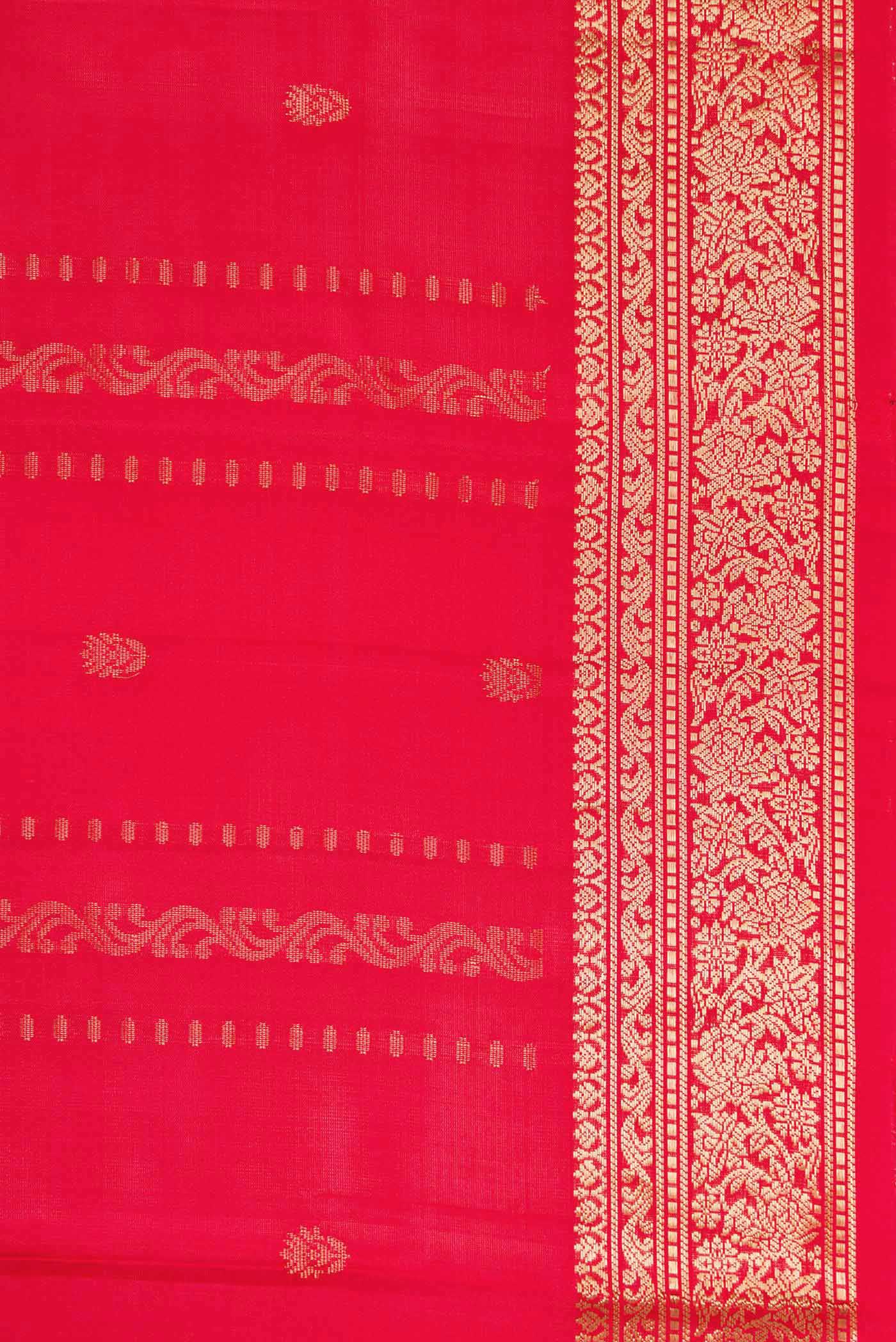 Border image of Red Dual Tone Soft Silk Saree with Stripes on the body and Zari Border. 