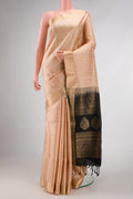 Sandal Dual Tone Soft Silk Saree with Zari Butta on the body and Zari Border displayed on a mannequin