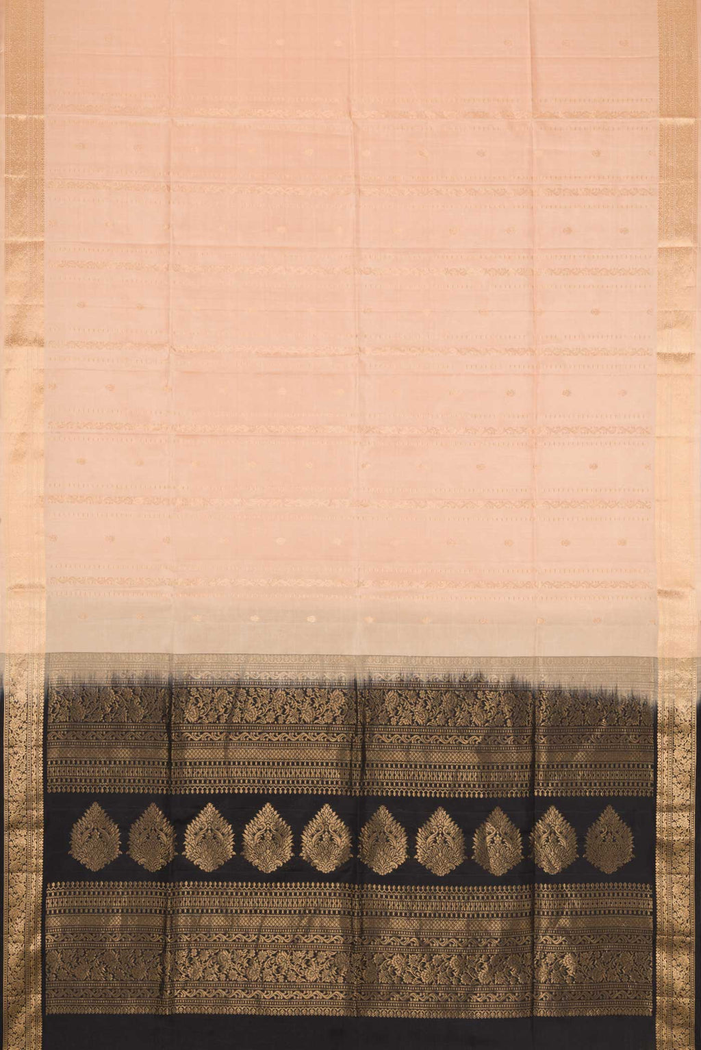 Flat view of Sandal Dual Tone Soft Silk Saree with Zari Butta on the body and Zari Border