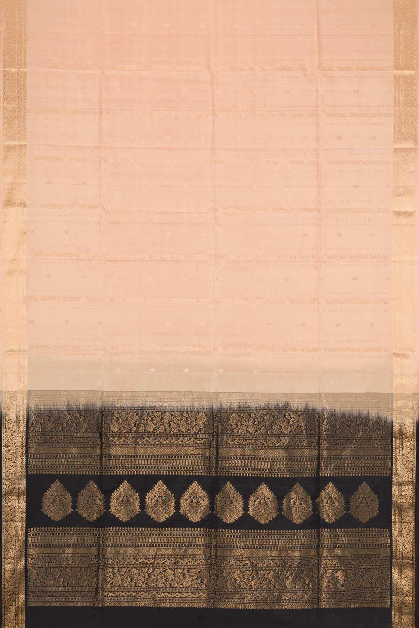 Flat view of Sandal Dual Tone Soft Silk Saree with Zari Butta on the body and Zari Border