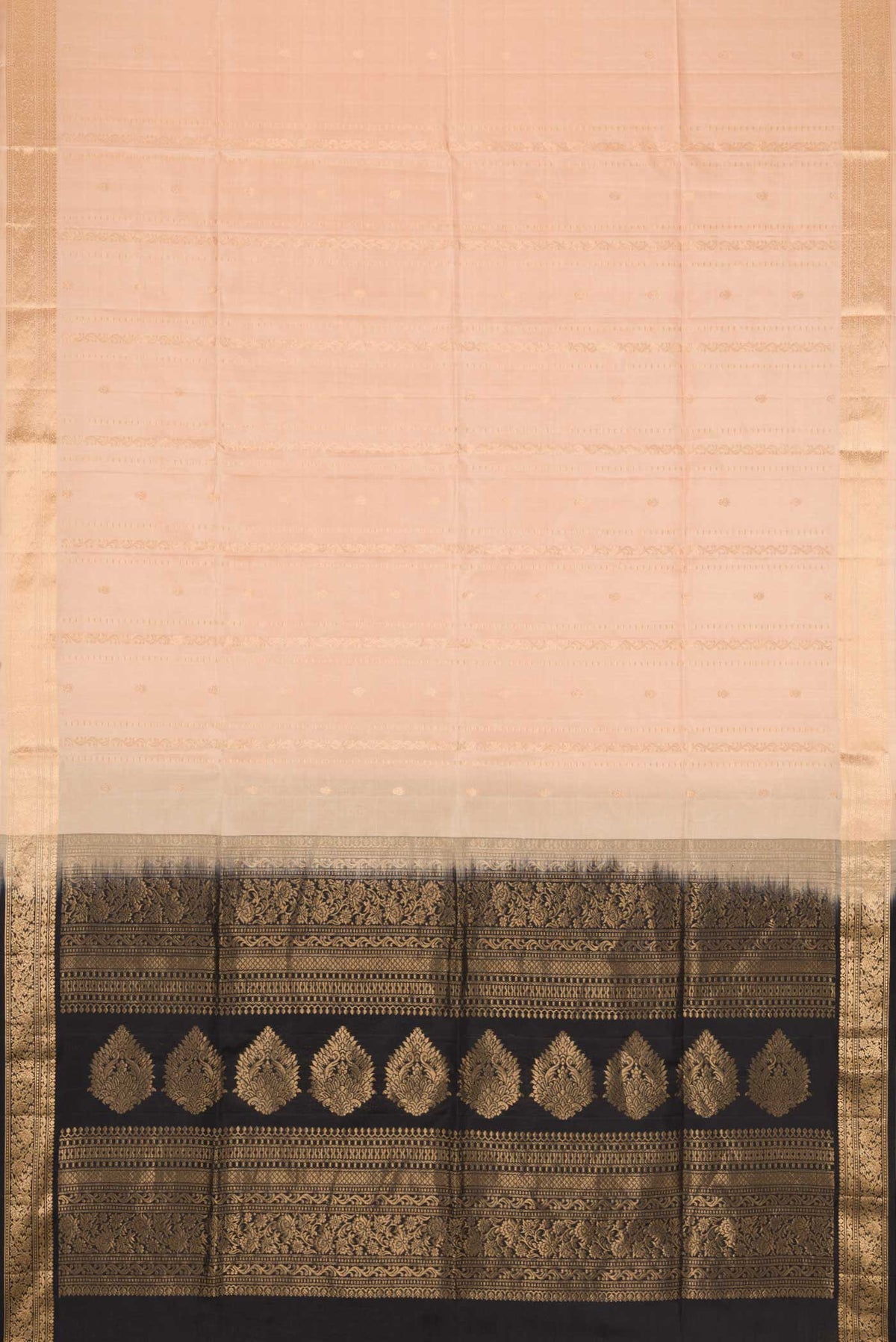 Flat view of Sandal Dual Tone Soft Silk Saree with Zari Butta on the body and Zari Border