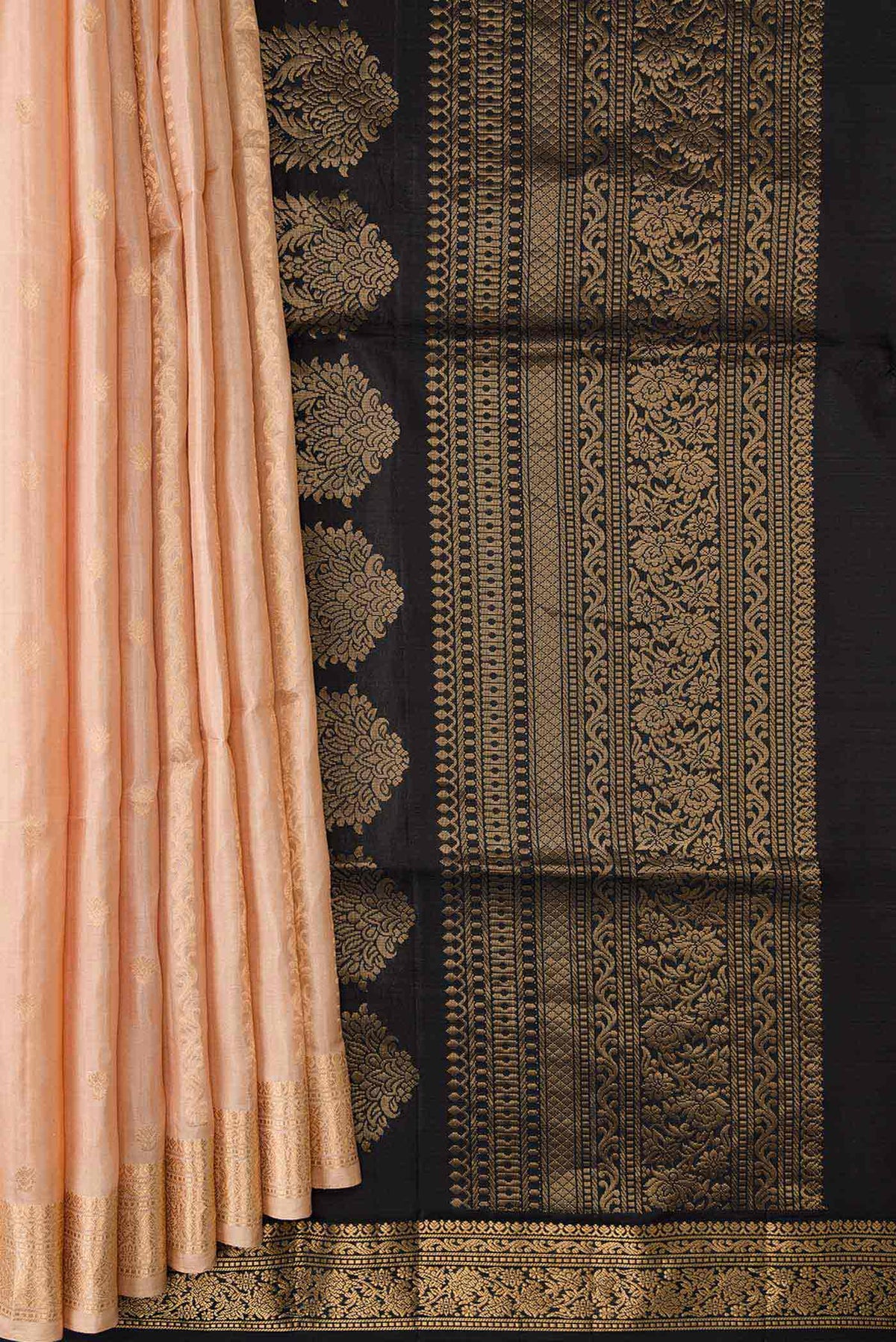 Pleats and pallu of Sandal Dual Tone Soft Silk Saree with Zari Butta on the body and Zari Border