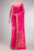 Pink Dual Tone Soft Silk Saree with Zari Butta on the body and Zari Border.  displayed on a mannequin