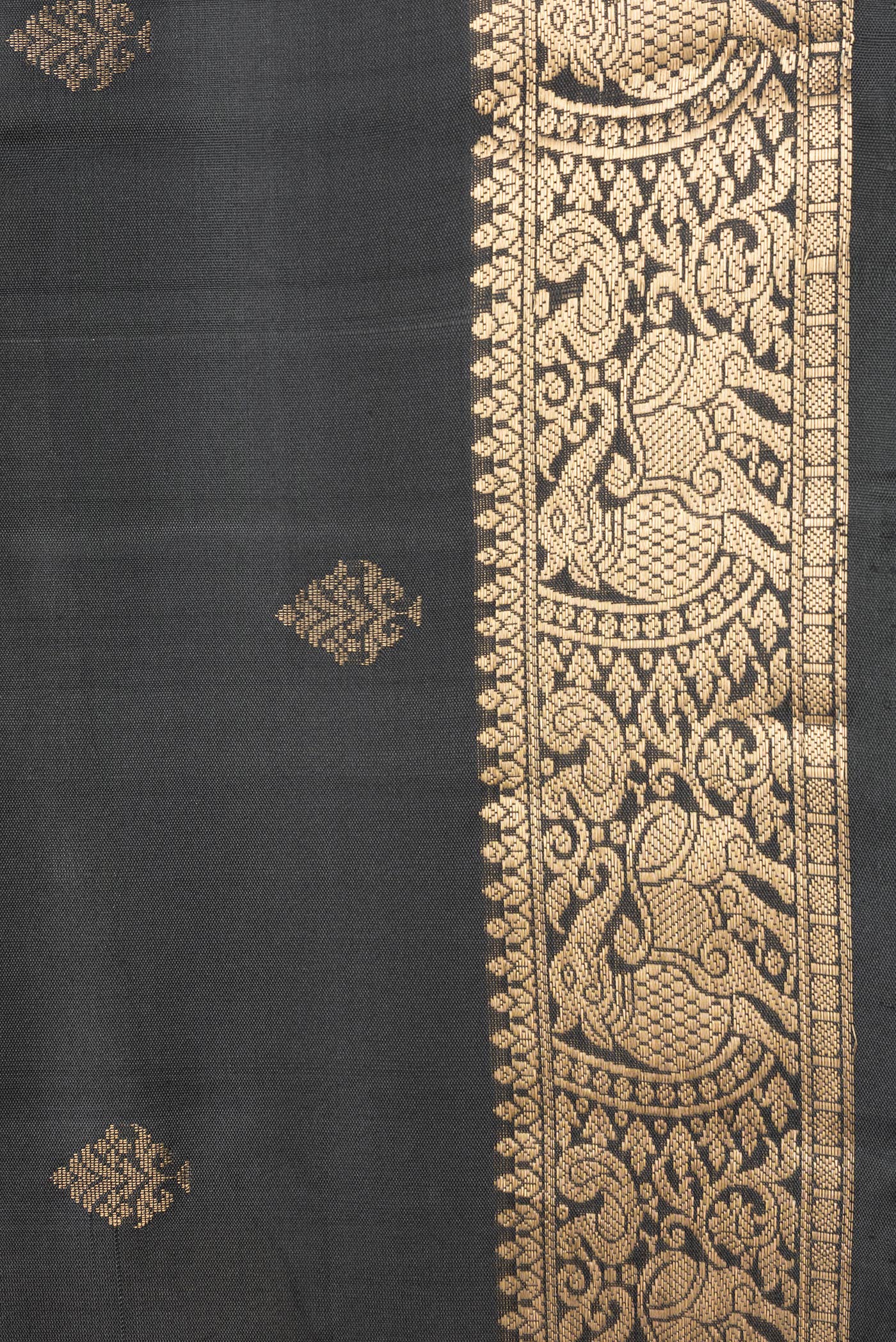 Border image of Black Dual Tone Soft Silk Saree with Zari Butta on the body and Zari Border. 