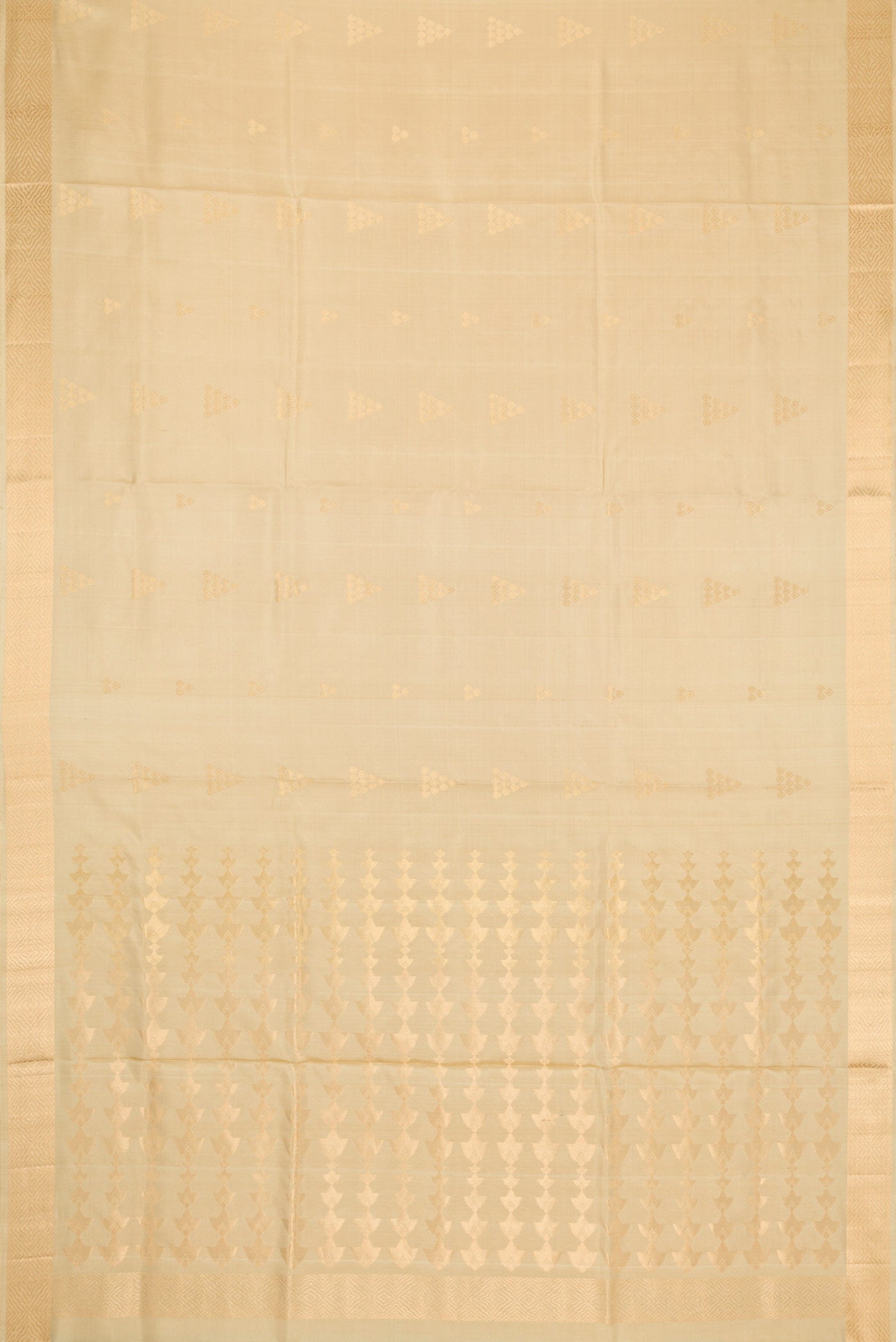 Flat view of Dark Beige Dual Tone Soft Silk Saree with Zari Butta on the body and Zari Border