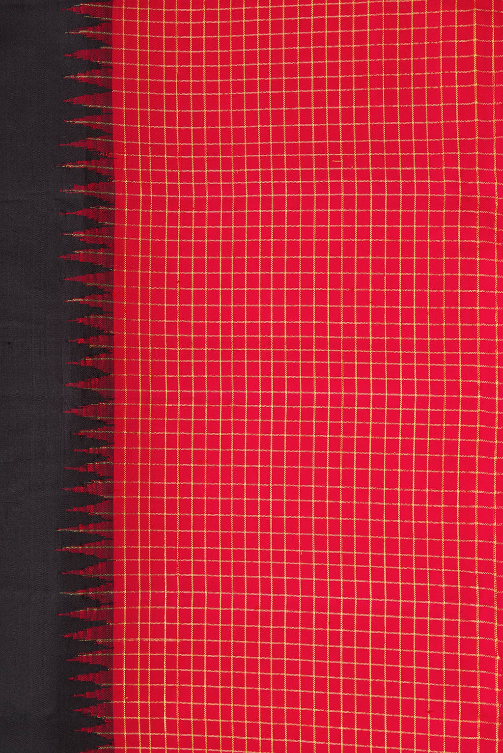 Border image of Pure Silk Pure Zari Black Dual Tone Kanchipuram Saree with Plain Body and Checks Border. 