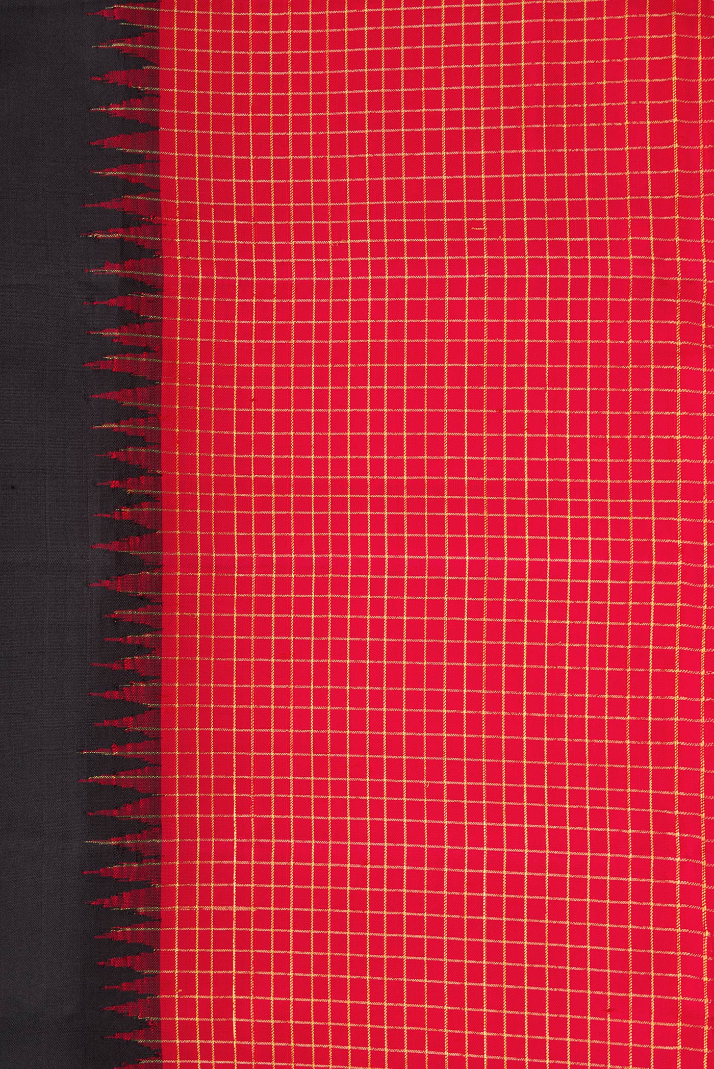 Border image of Pure Silk Pure Zari Black Dual Tone Kanchipuram Saree with Plain Body and Checks Border. 