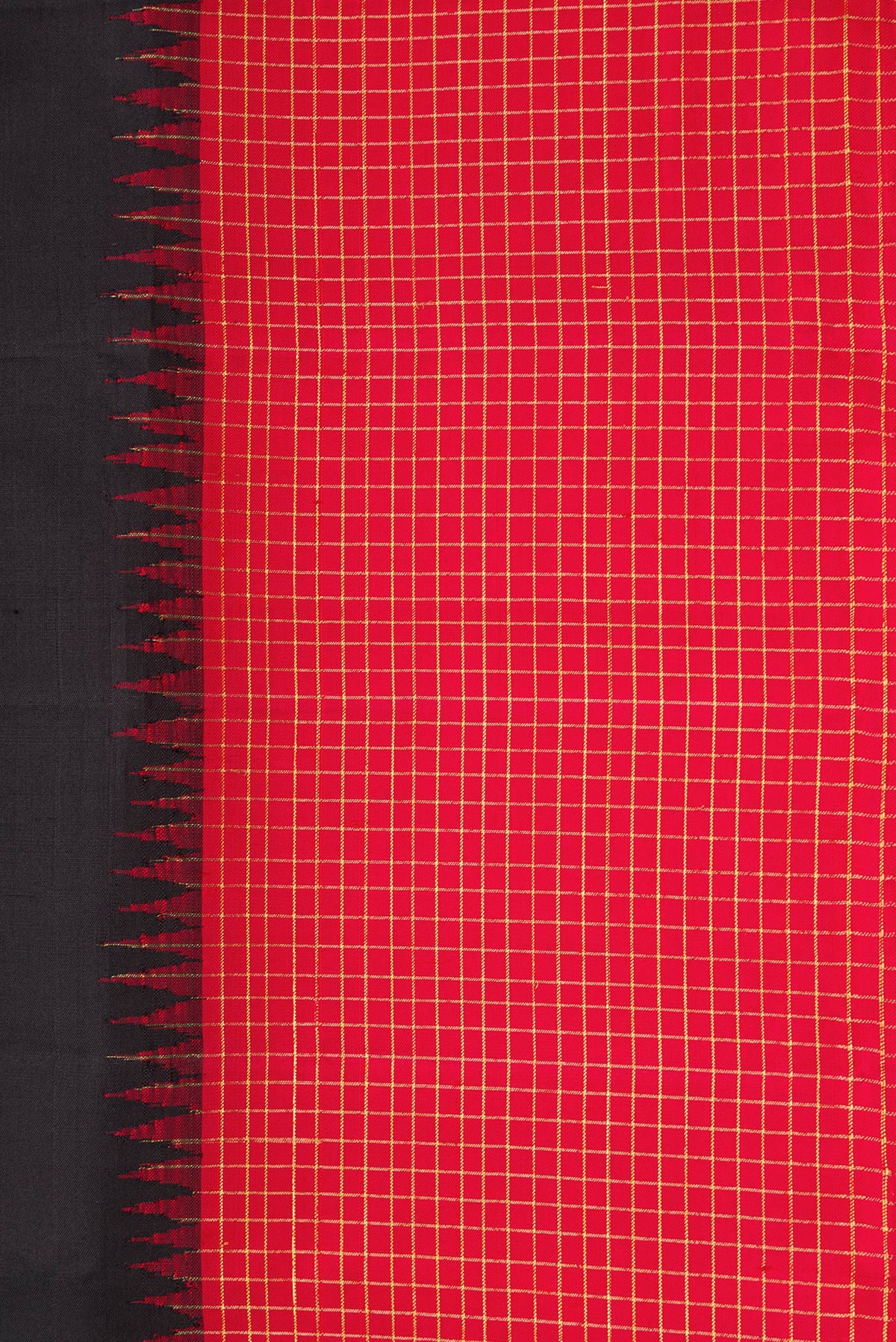 Border image of Pure Silk Pure Zari Black Dual Tone Kanchipuram Saree with Plain Body and Checks Border. 