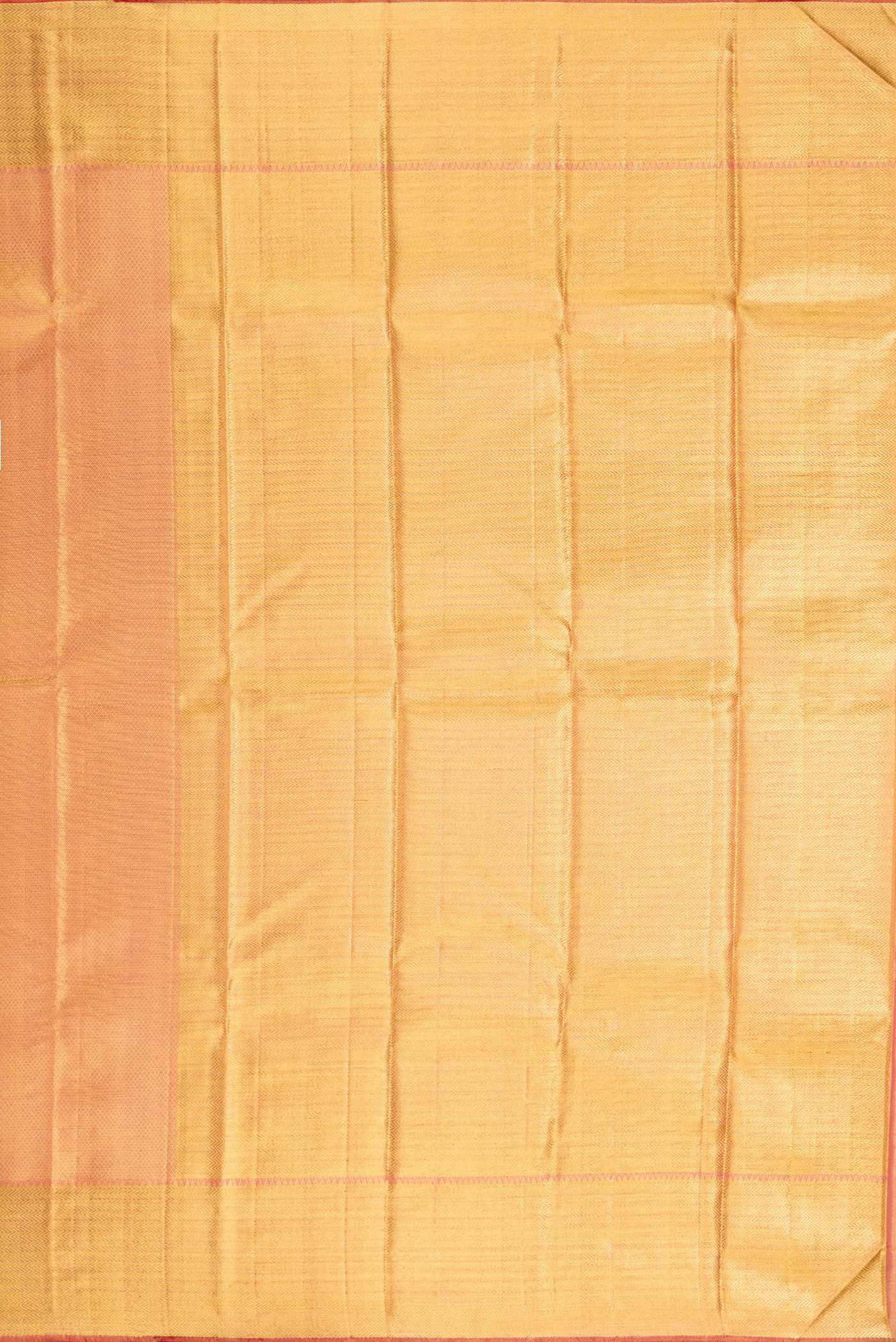 Close up image of the pallu of Pure Silk Pure Zari Pink Dual Tone Kanchipuram Saree with Zari Brocade on the body and Zari Border