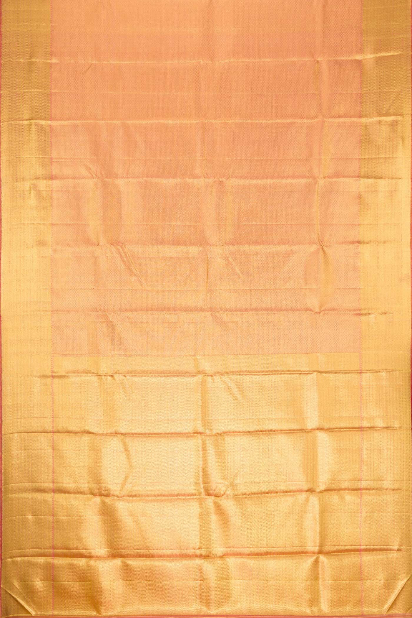 Flat view of Pure Silk Pure Zari Pink Dual Tone Kanchipuram Saree with Zari Brocade on the body and Zari Border