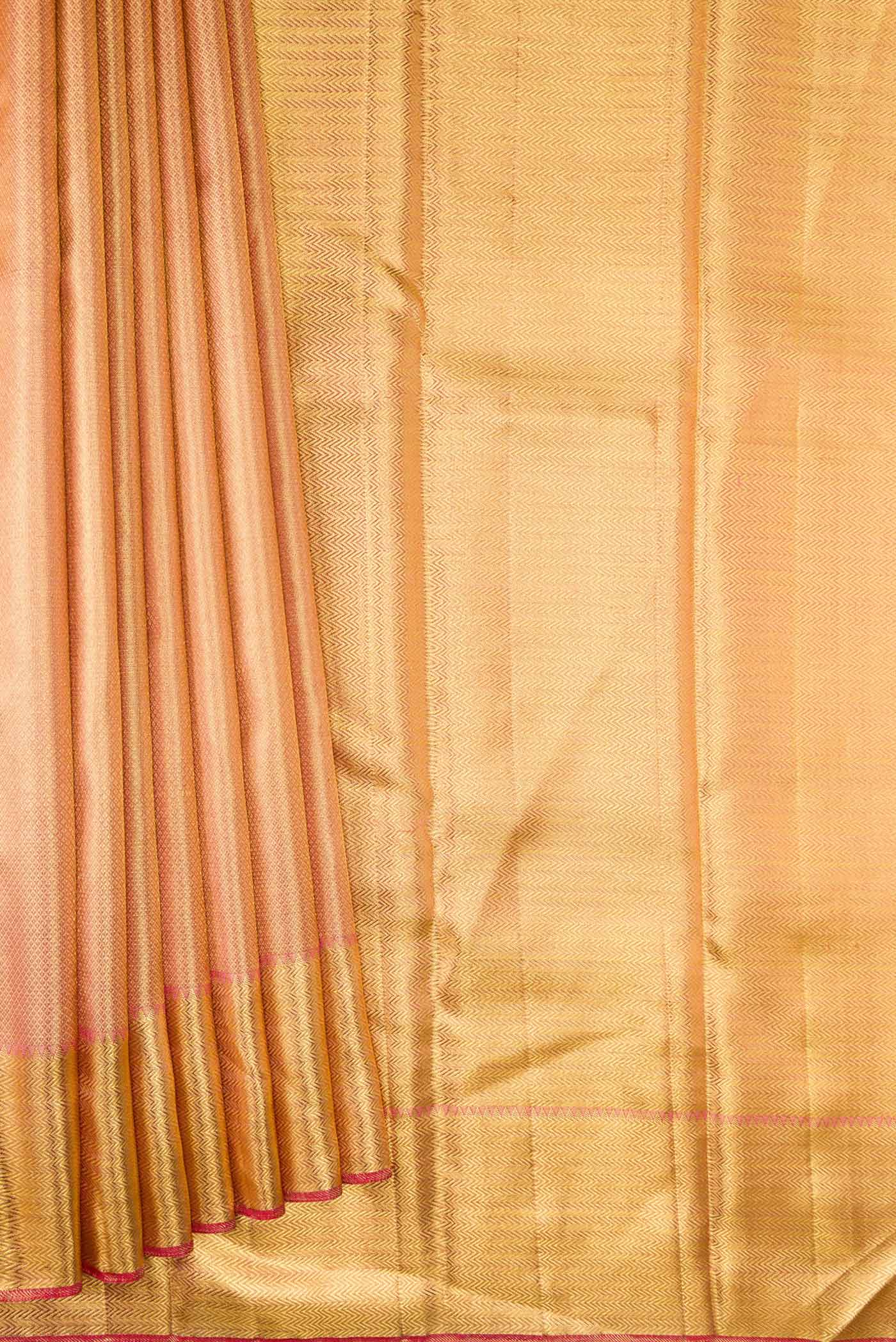 Pleats and pallu of Pure Silk Pure Zari Pink Dual Tone Kanchipuram Saree with Zari Brocade on the body and Zari Border