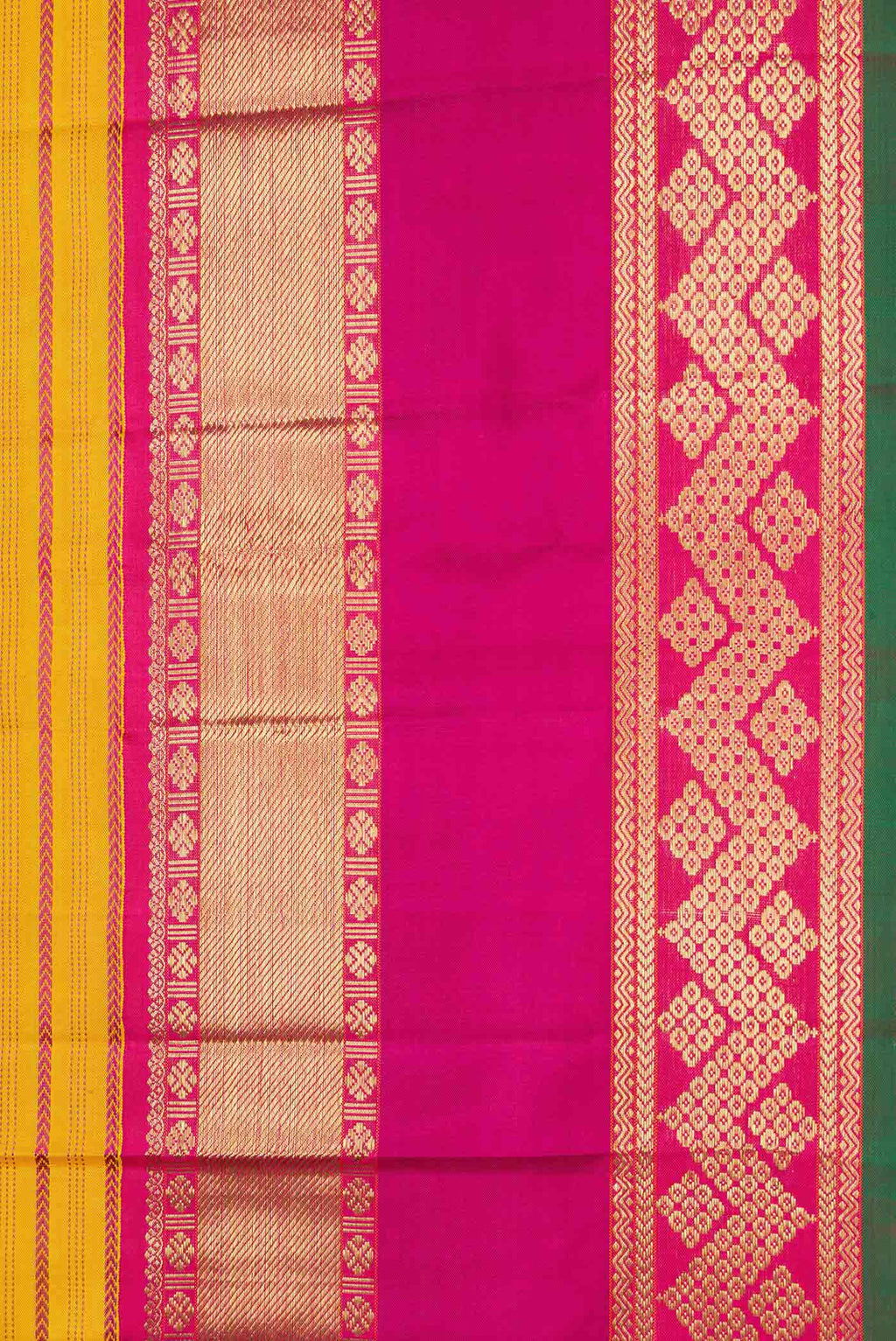 Border image of Pure Silk Pure Zari Mustard Dual Tone Kanchipuram Saree with Veldhari on the body and Zari Border