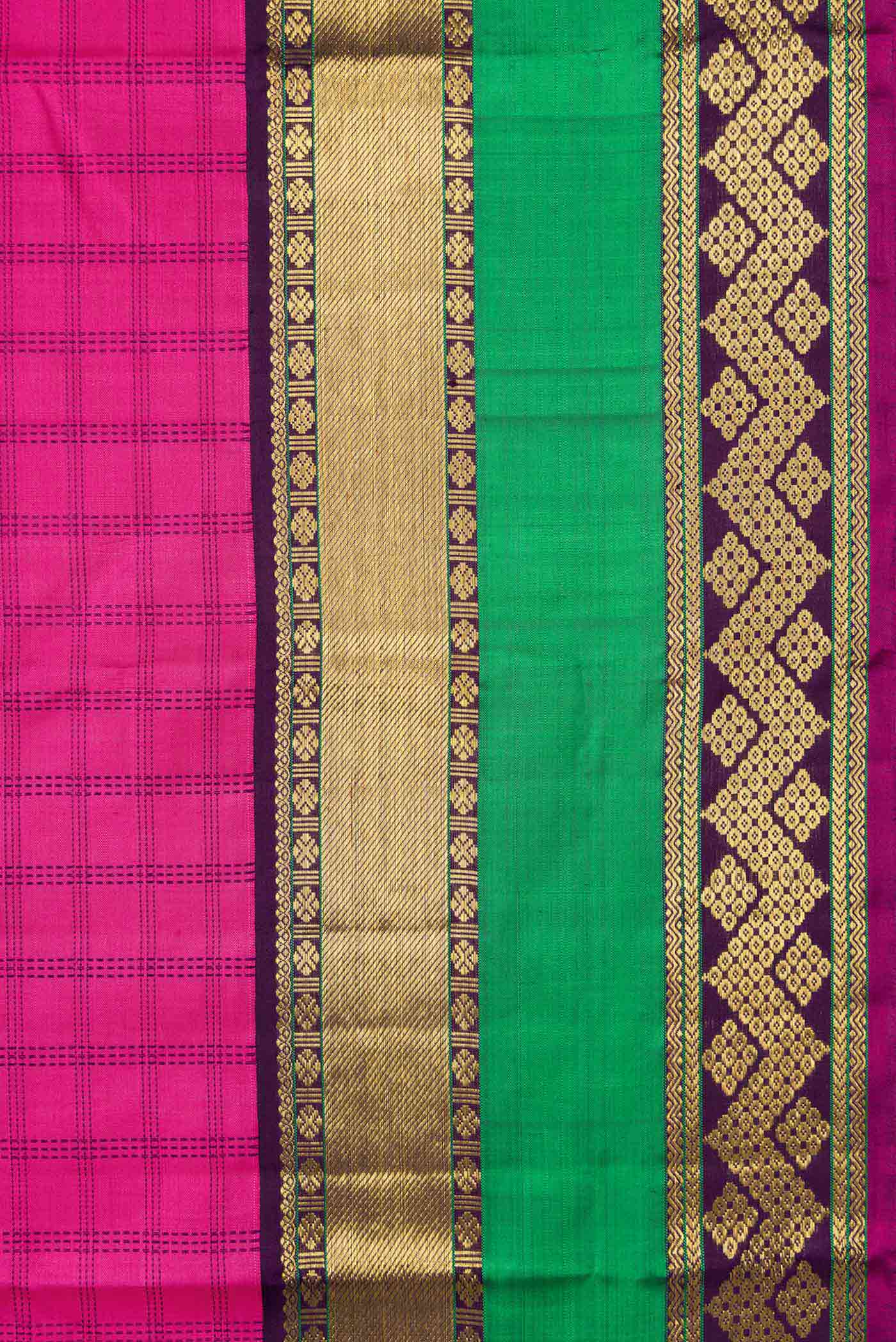 Border image of Pure Silk Pure Zari Pink Dual Tone Kanchipuram Saree with Checked design on the body and Zari Border