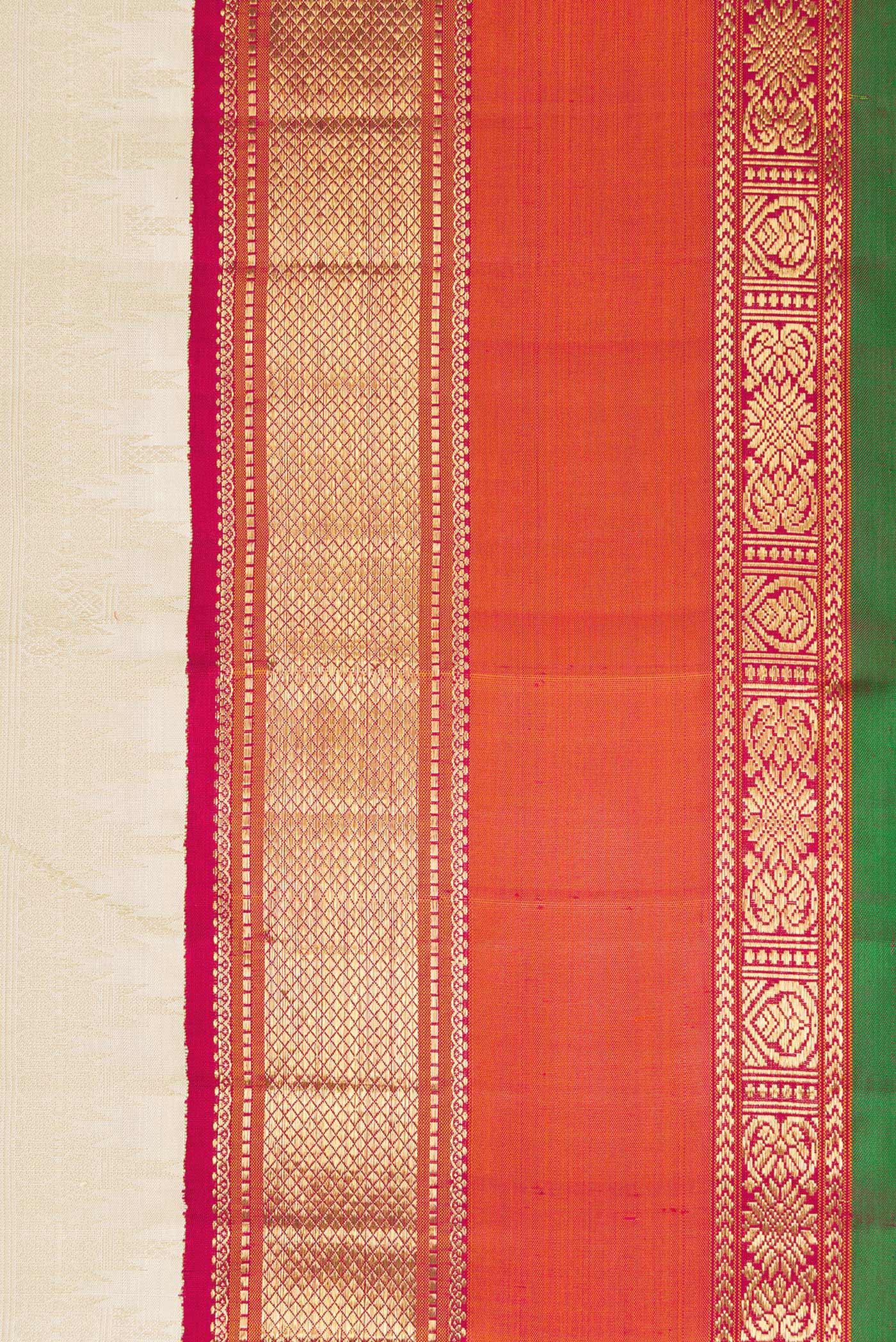 Border image of Off White Dual Tone Kanjivaram Silk Saree with Jacquard design on the body and Zari Border. 