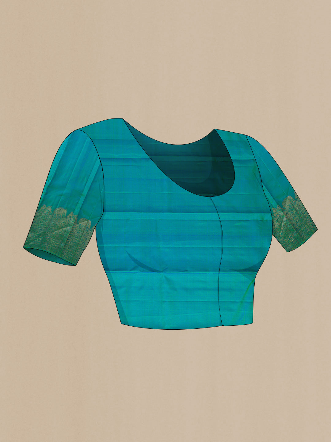 Close up image of the blouse of Pure Silk Pure Zari Yellow Dual Tone Kanchipuram Saree with Plain Body and Zari Border