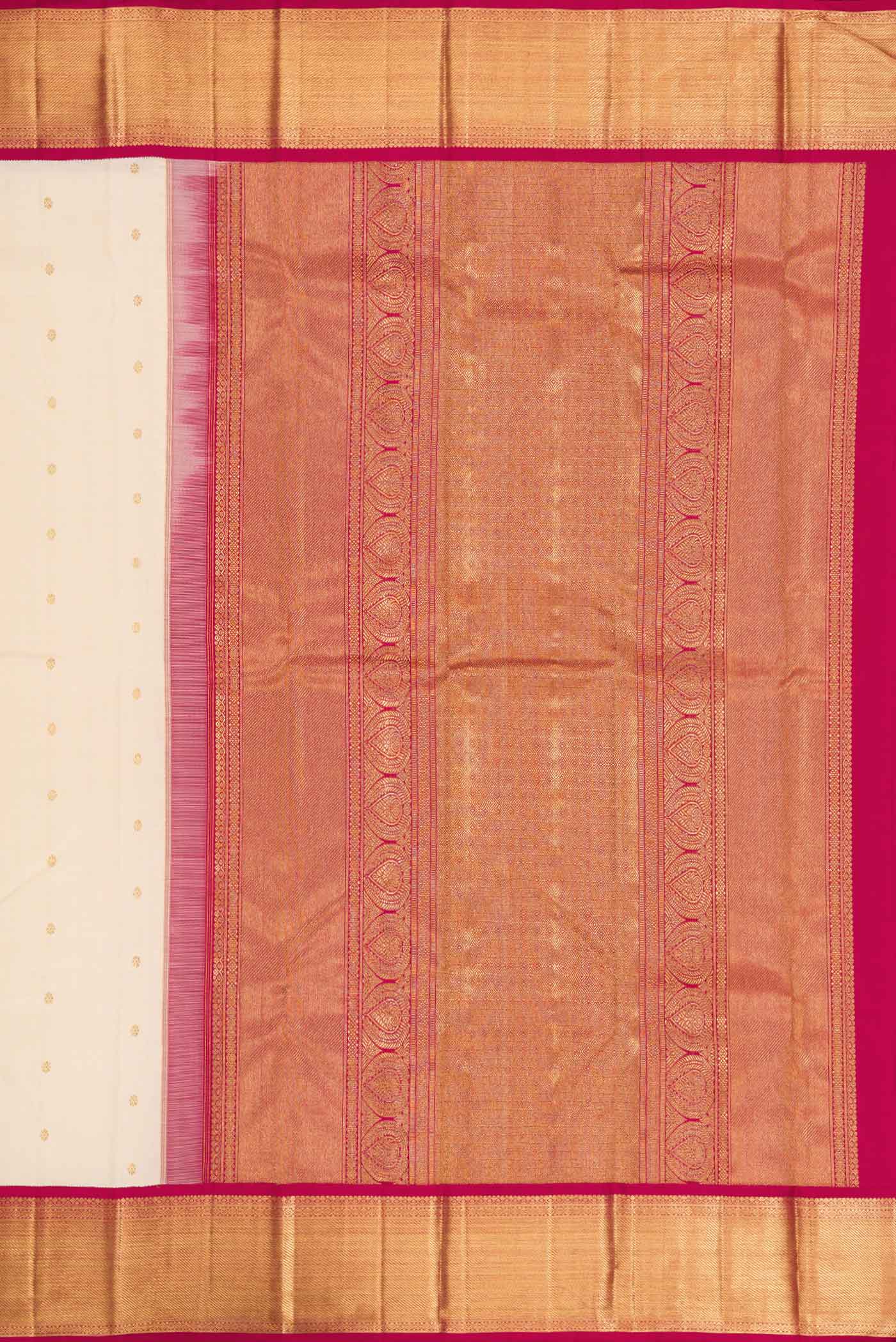 Close up image of the pallu of Pure Silk Pure Zari Sandal Dual Tone Kanchipuram Saree with Zari Butta on the body and Zari Border