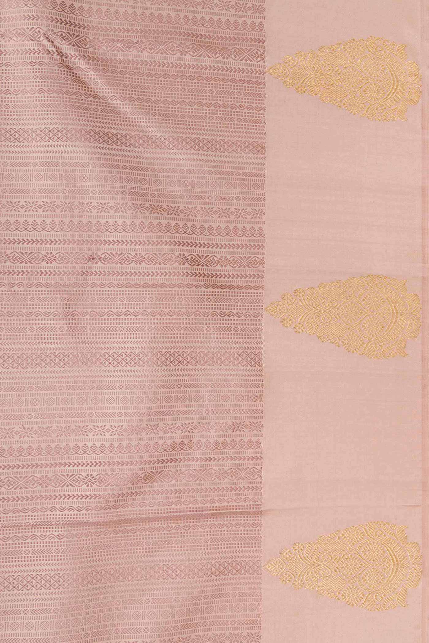 Border image of Pure Silk Pure Zari Rose Gold Dual Tone Kanchipuram Saree with Jacquard design on the body and Zari Border. 
