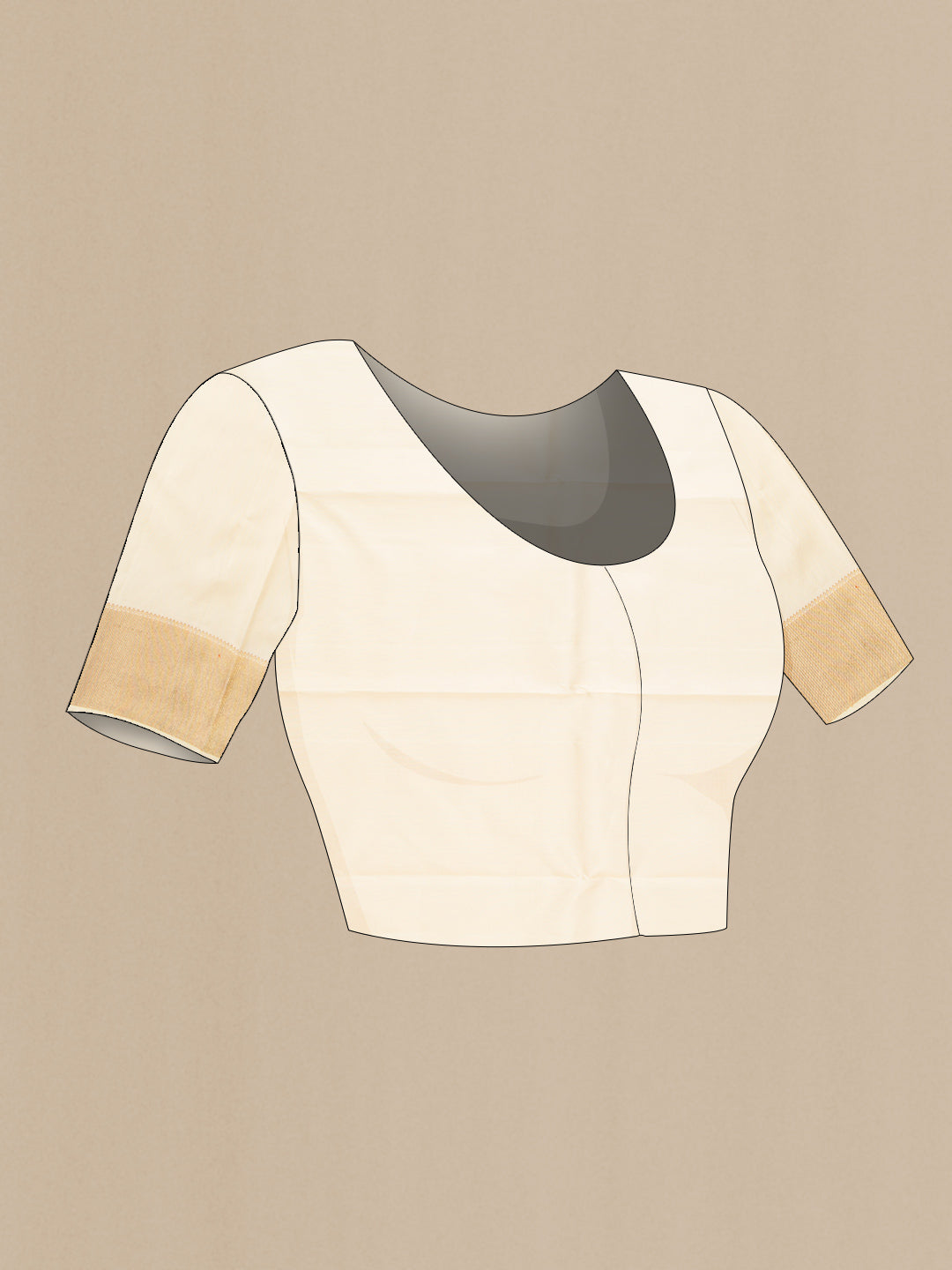 Close up image of the blouse of Pure Silk Pure Zari Off White Dual Tone Kanchipuram Saree with Zari Brocade on the body and Zari Border