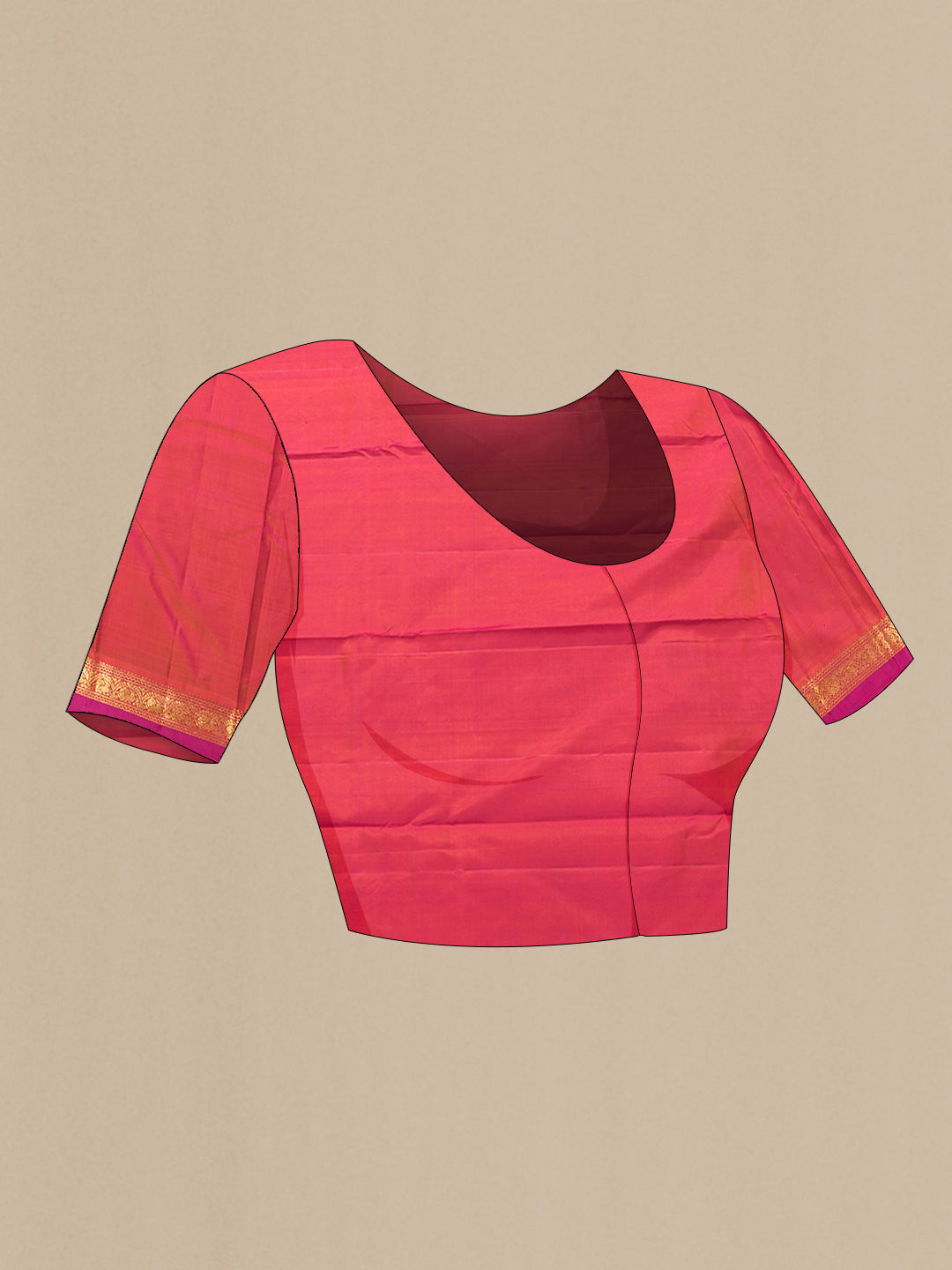 Close up image of the blouse of Purple Dual Tone Kanchipuram Silk Saree with Plain Body and Zari Border. 