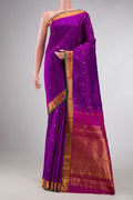 Purple Dual Tone Kanchipuram Silk Saree with Zari Butta on the body and Zari Border displayed on a mannequin