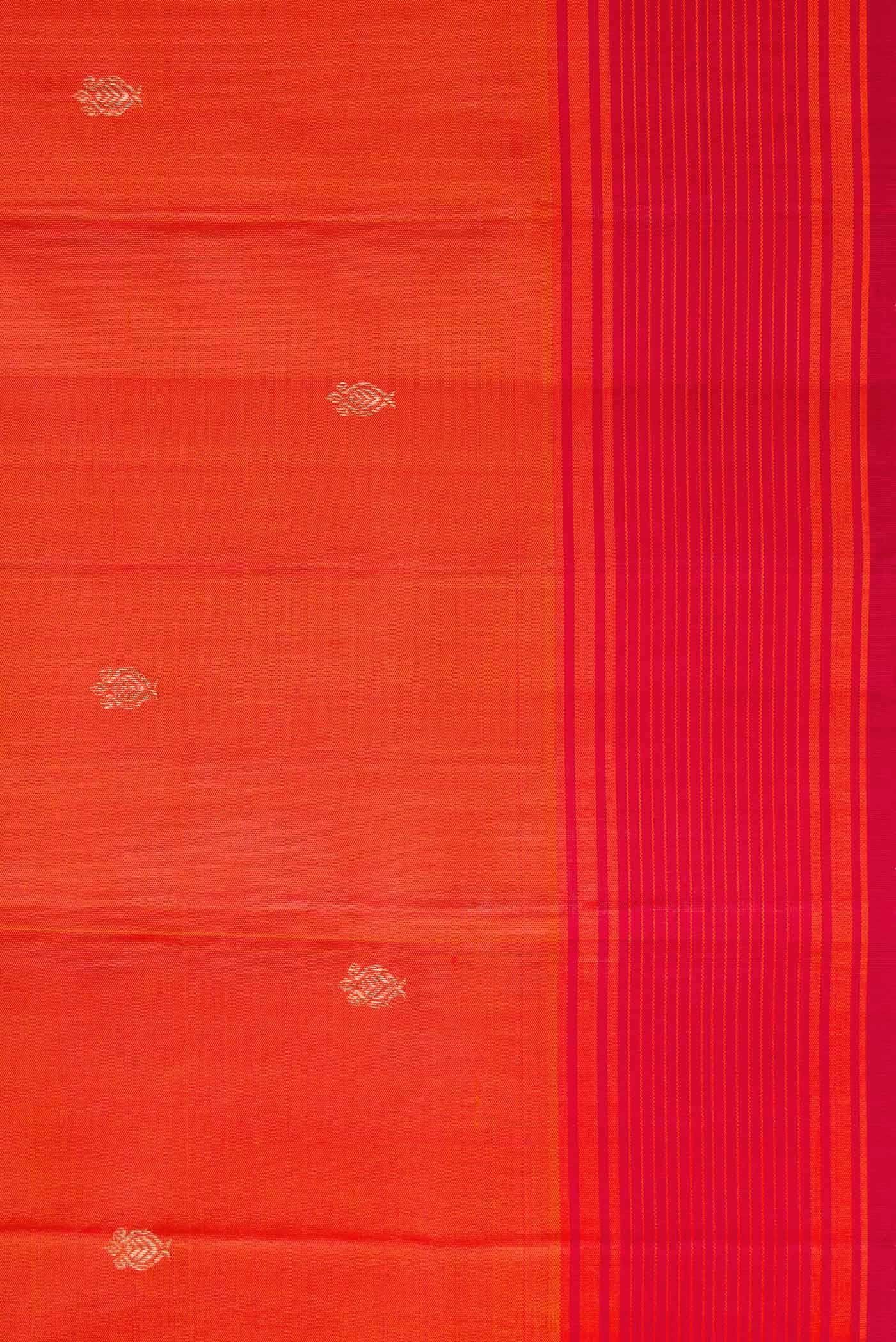 Border image of Orange Dual Tone Kanchipuram Silk Saree with Zari Butta on the body and Thread Border. 