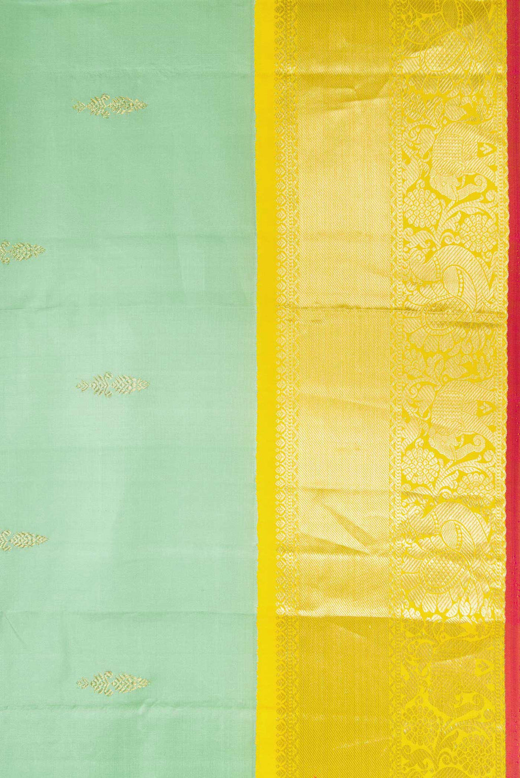Border image of Pista Green Dual Tone Kanjivaram Silk Saree with Zari Butta on the body and Zari Border. 