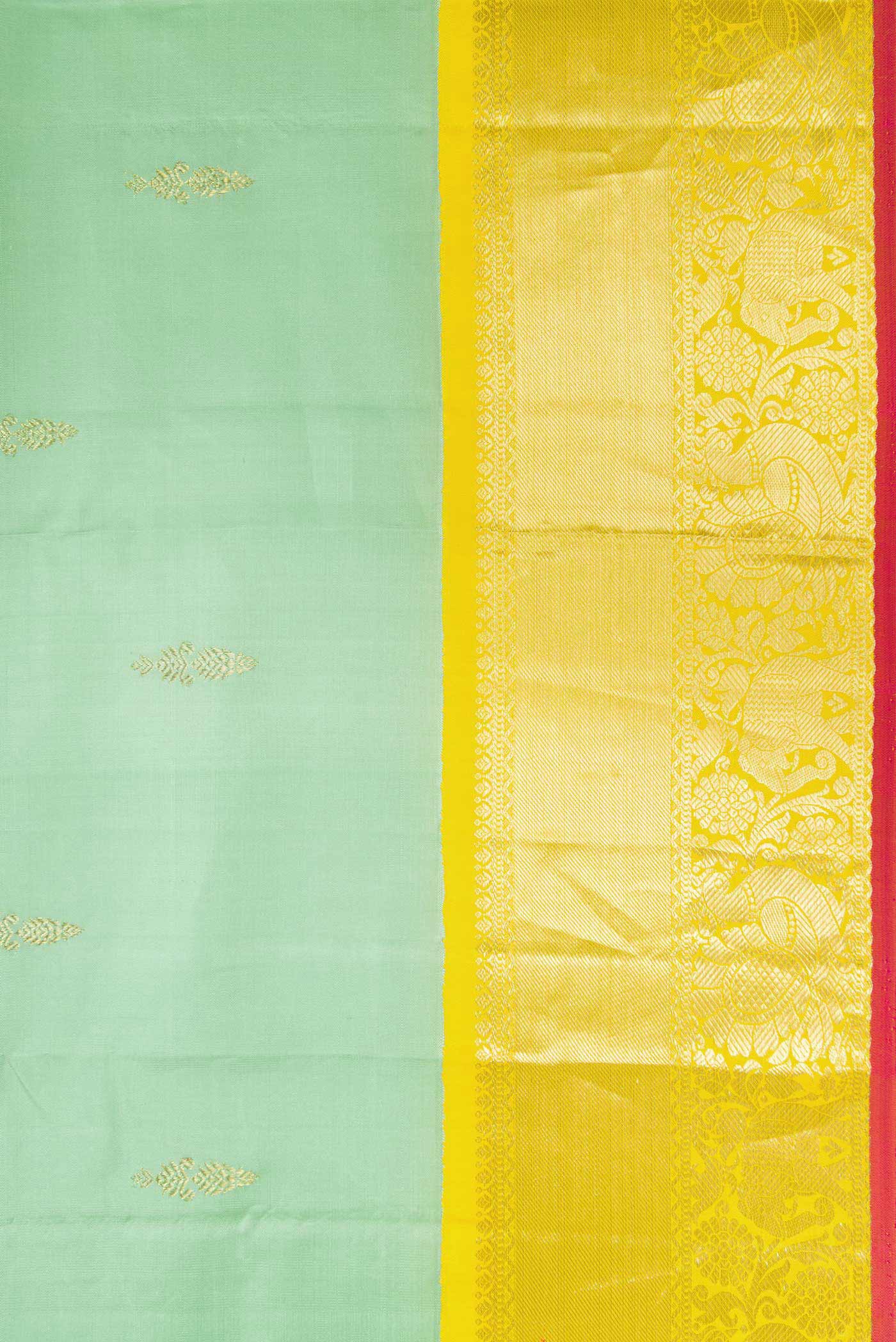 Border image of Pista Green Dual Tone Kanjivaram Silk Saree with Zari Butta on the body and Zari Border. 