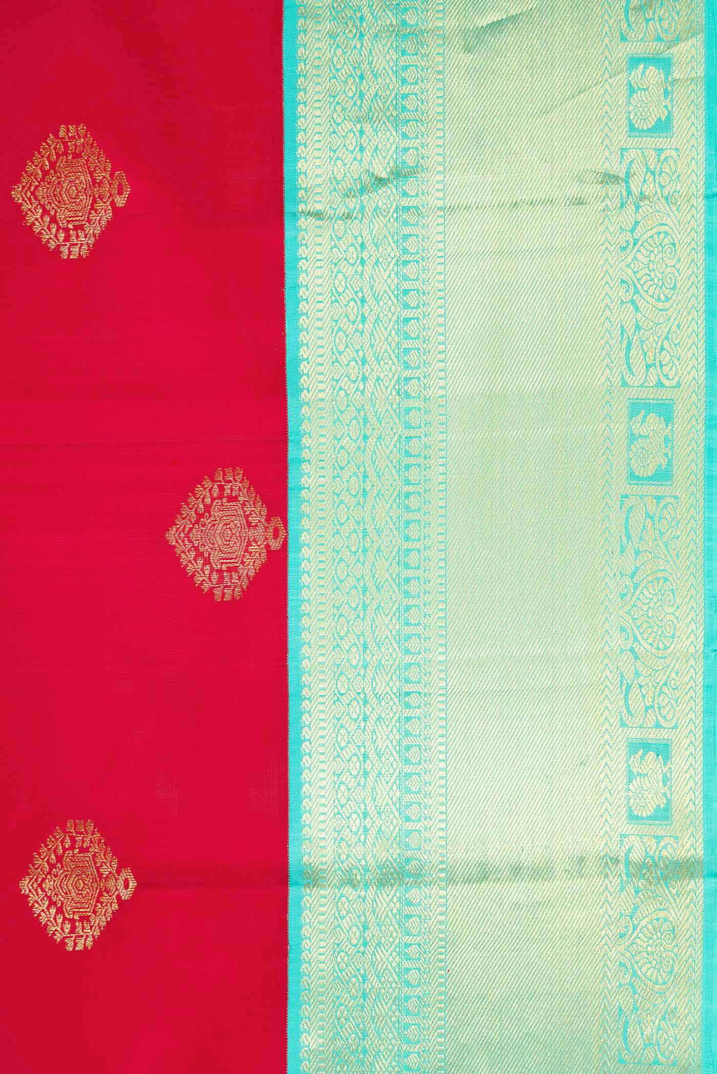 Border image of Red Dual Tone Kanjivaram Silk Saree with Zari Butta on the body and Zari Border. 