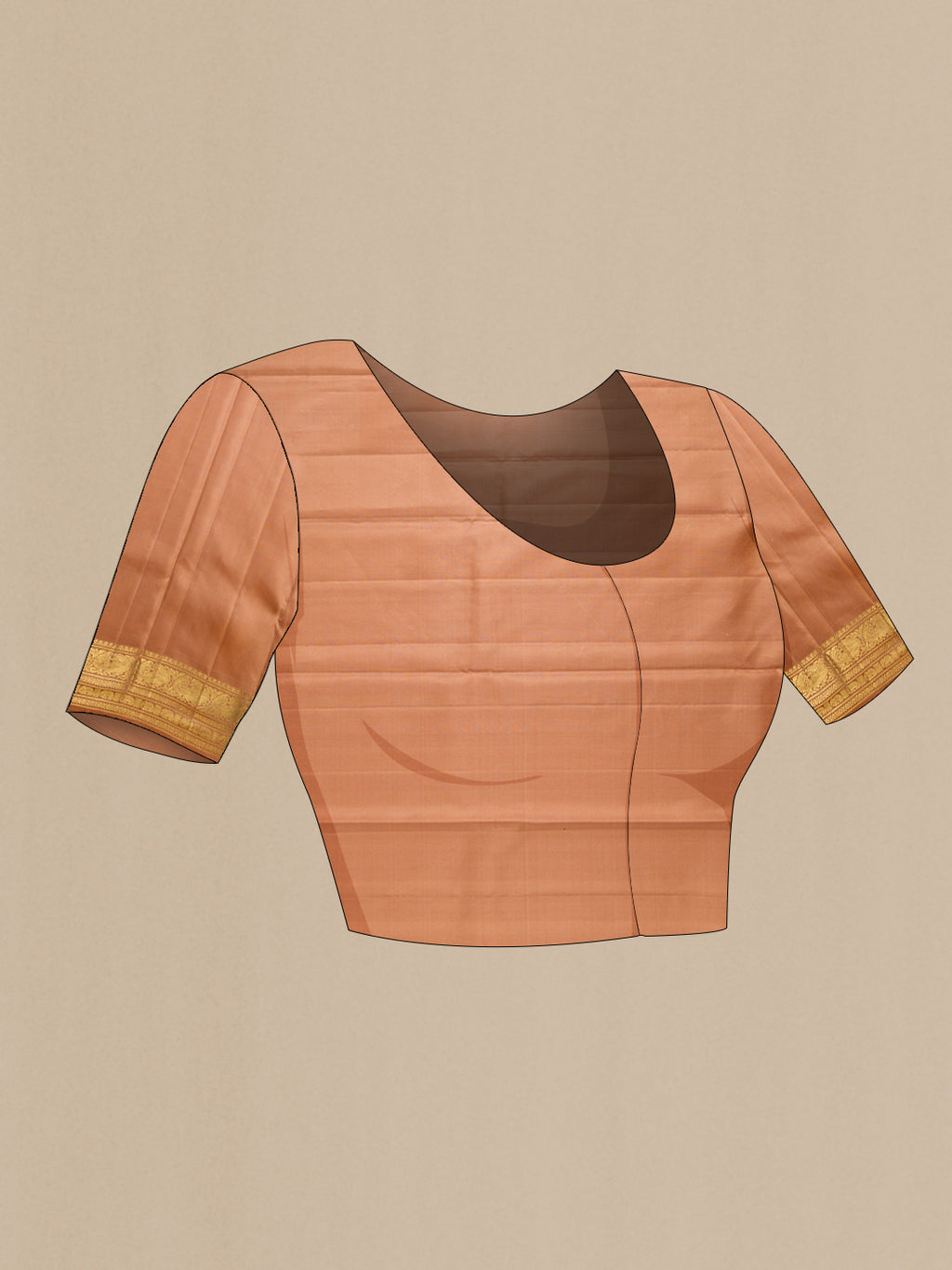 Close up image of the blouse of Coffee Brown Dual Tone Kanjivaram Silk Saree with Zari Butta on the body and Zari Border. 