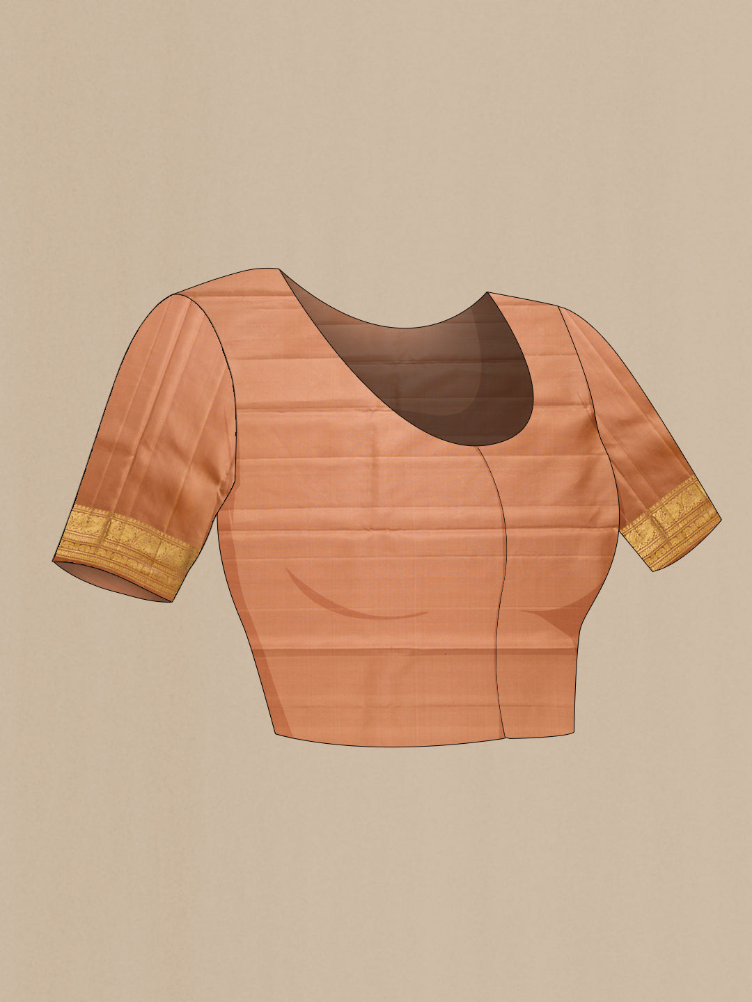 Close up image of the blouse of Coffee Brown Dual Tone Kanjivaram Silk Saree with Zari Butta on the body and Zari Border. 