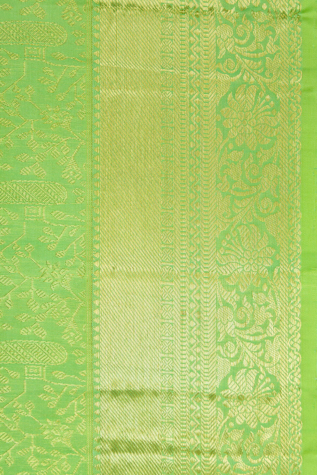 Border image of Parrot Green Dual Tone Kanchipuram Silk Saree with Zari Brocade on the body and Zari Border. 