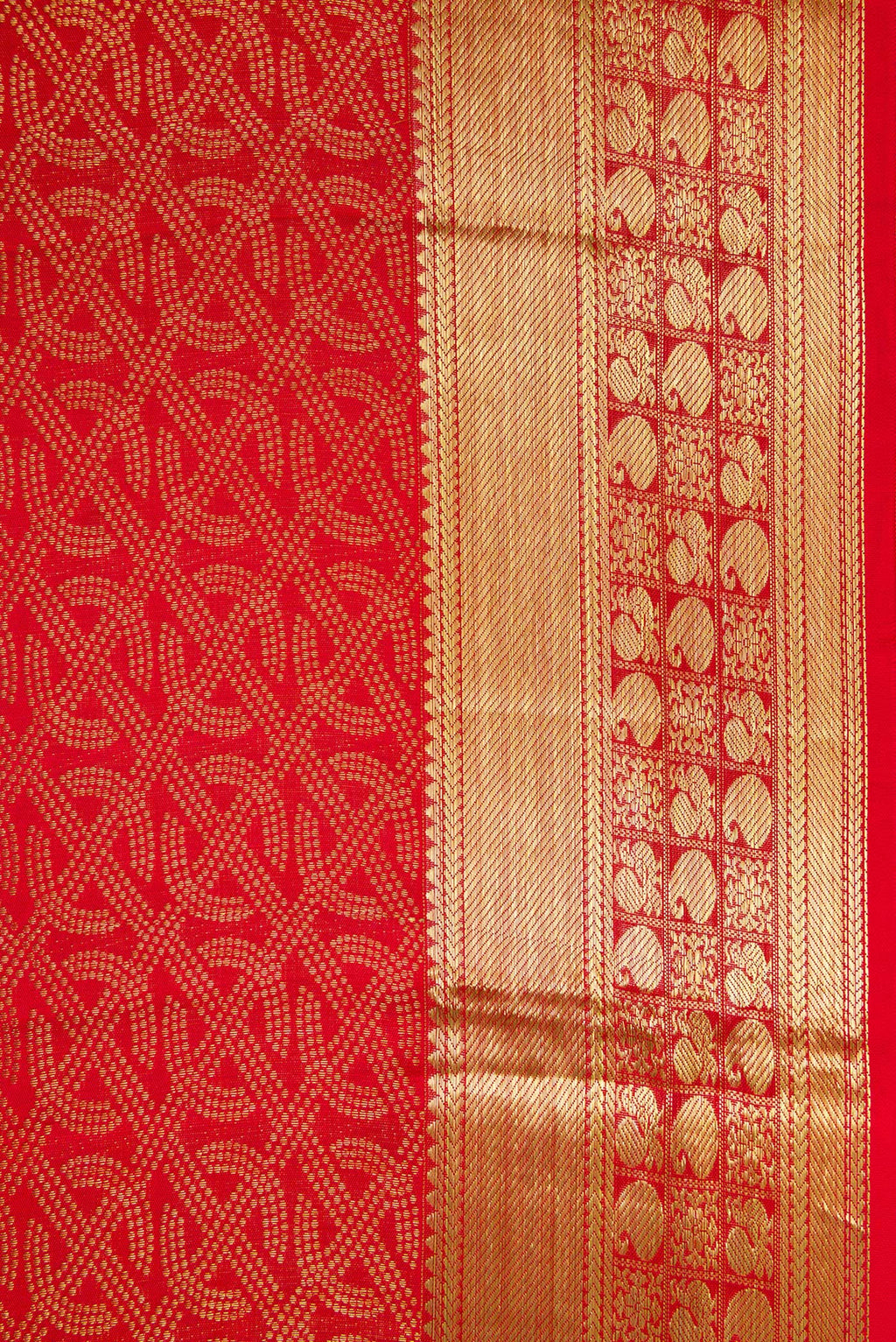 Border image of Red Dual Tone Kanchipuram Silk Saree with Zari Brocade on the body and Zari Border. 