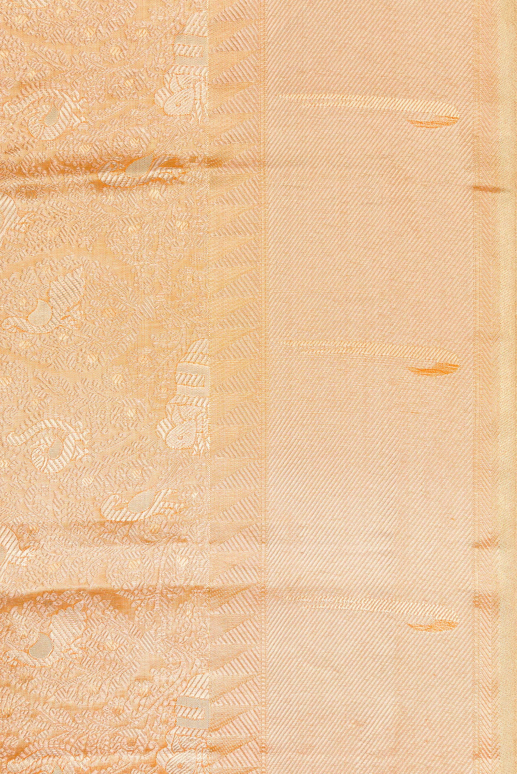 Border image of Golden Peach Dual Tone Kanjivaram Tissue Silk Saree with Zari Brocade on the body and Zari Border. 