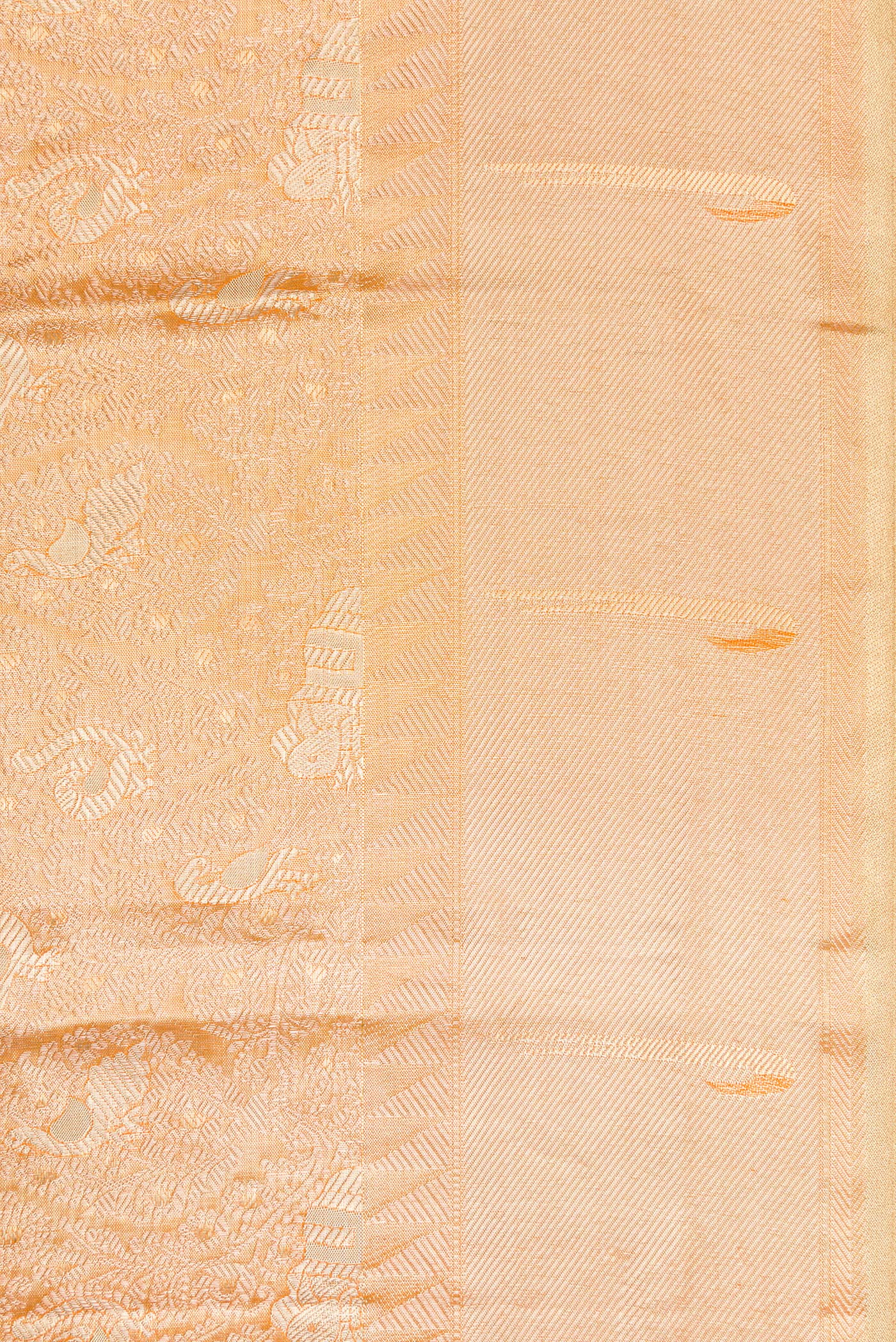 Border image of Golden Peach Dual Tone Kanjivaram Tissue Silk Saree with Zari Brocade on the body and Zari Border. 