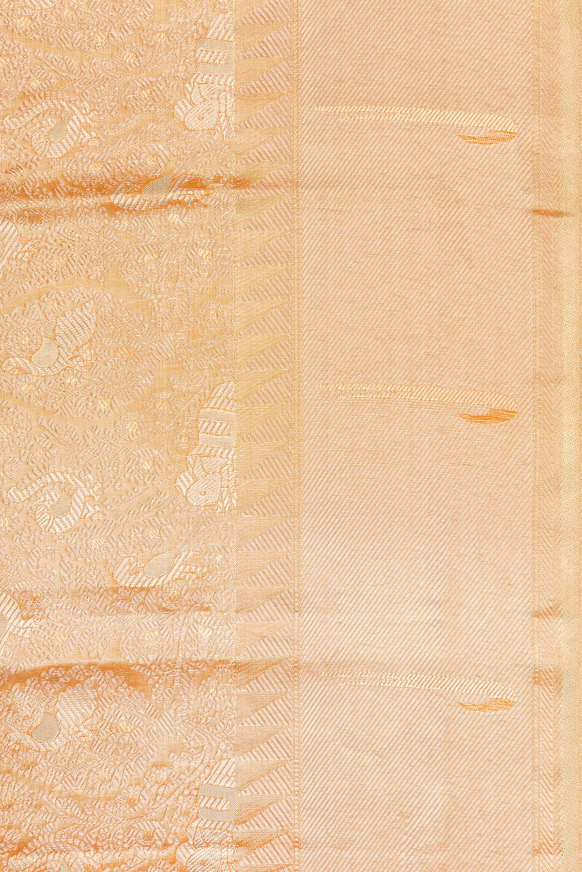 Border image of Golden Peach Dual Tone Kanjivaram Tissue Silk Saree with Zari Brocade on the body and Zari Border. 