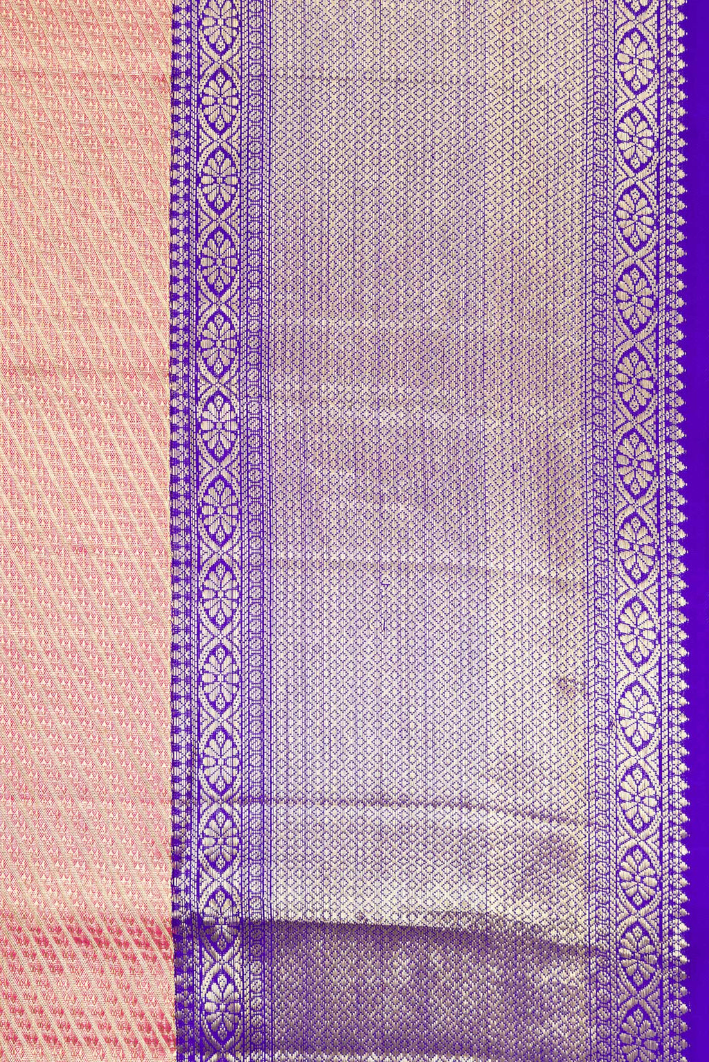 Border image of Golden Peach Dual Tone Kanjivaram Tissue Silk Saree with Zari Brocade on the body and Zari Border. 