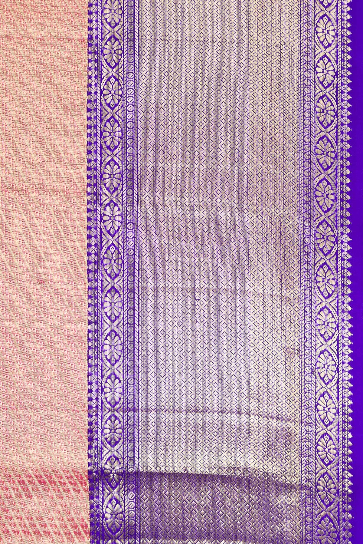 Border image of Golden Peach Dual Tone Kanjivaram Tissue Silk Saree with Zari Brocade on the body and Zari Border. 