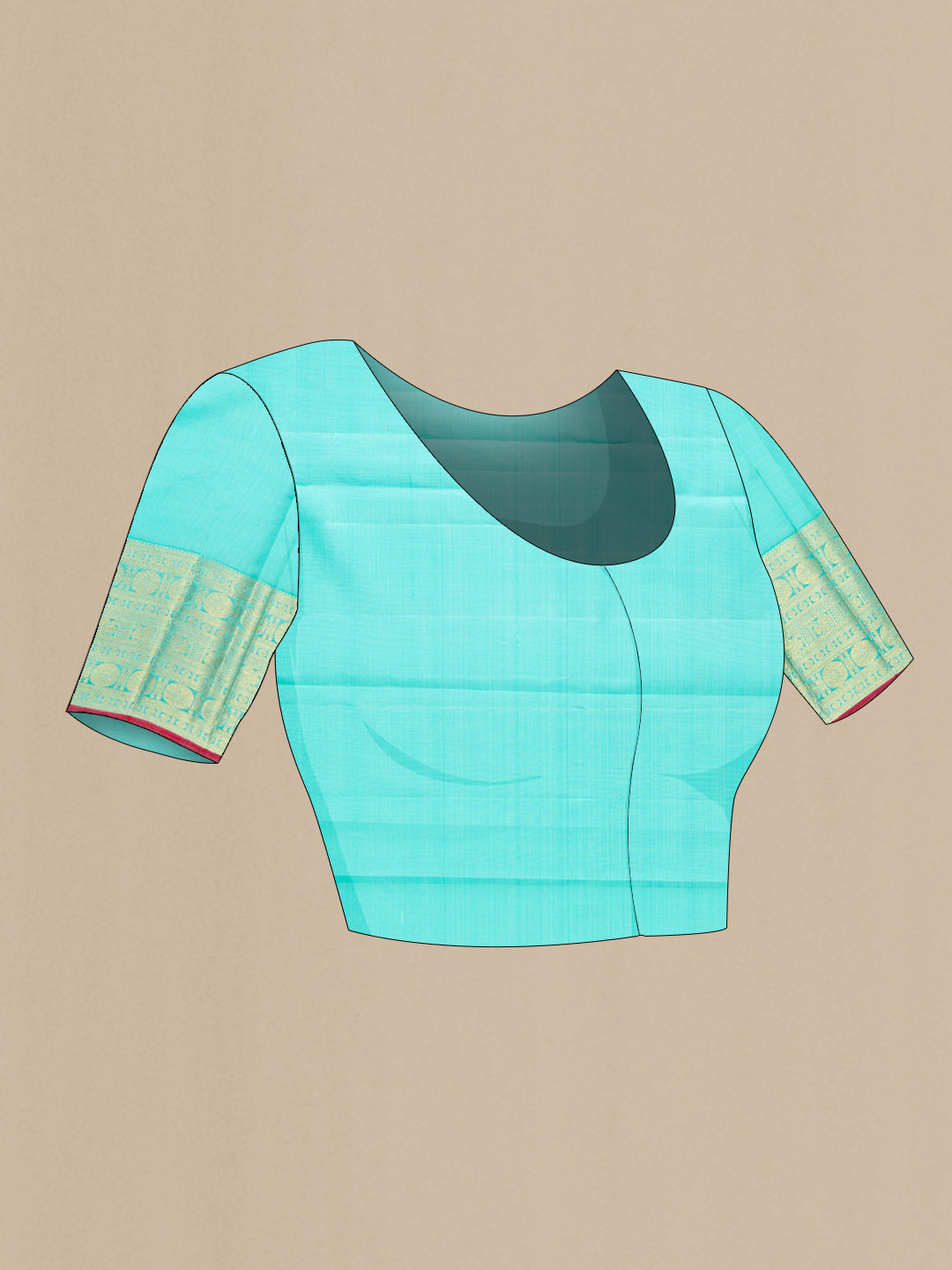 Close up image of the blouse of Navy Blue Dual Tone Kanchipuram Silk Saree with Zari Brocade on the body and Zari Border. 