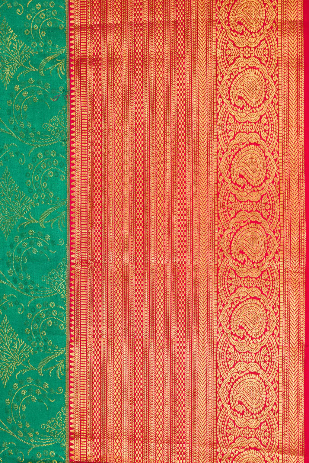 Border image of Green Dual Tone Kanchipuram Silk Saree with Zari Brocade on the body and Zari Border. 