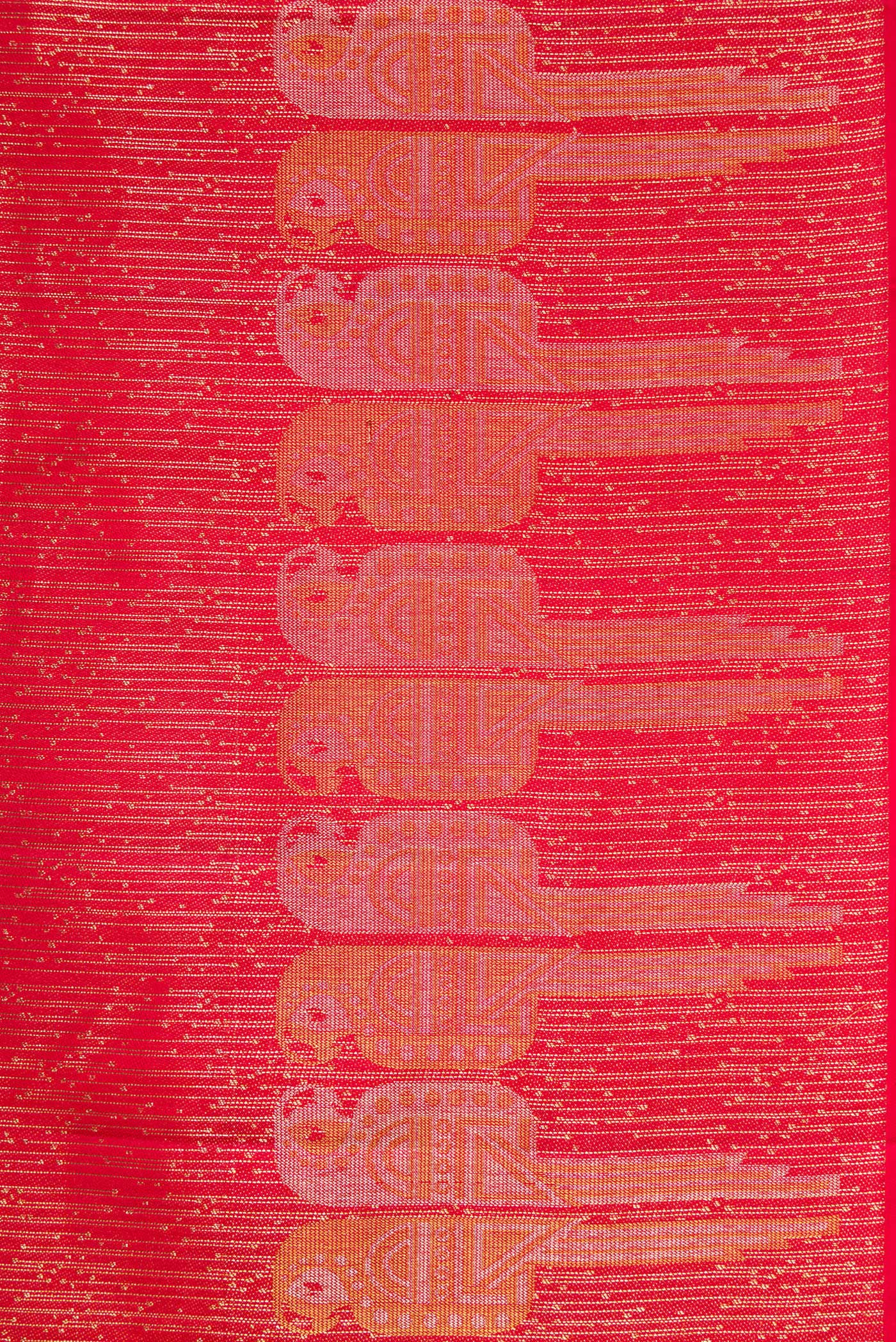 Border image of Red Dual Tone Kanjivaram Silk Saree with Zari Brocade on the body and Fancy Border. 