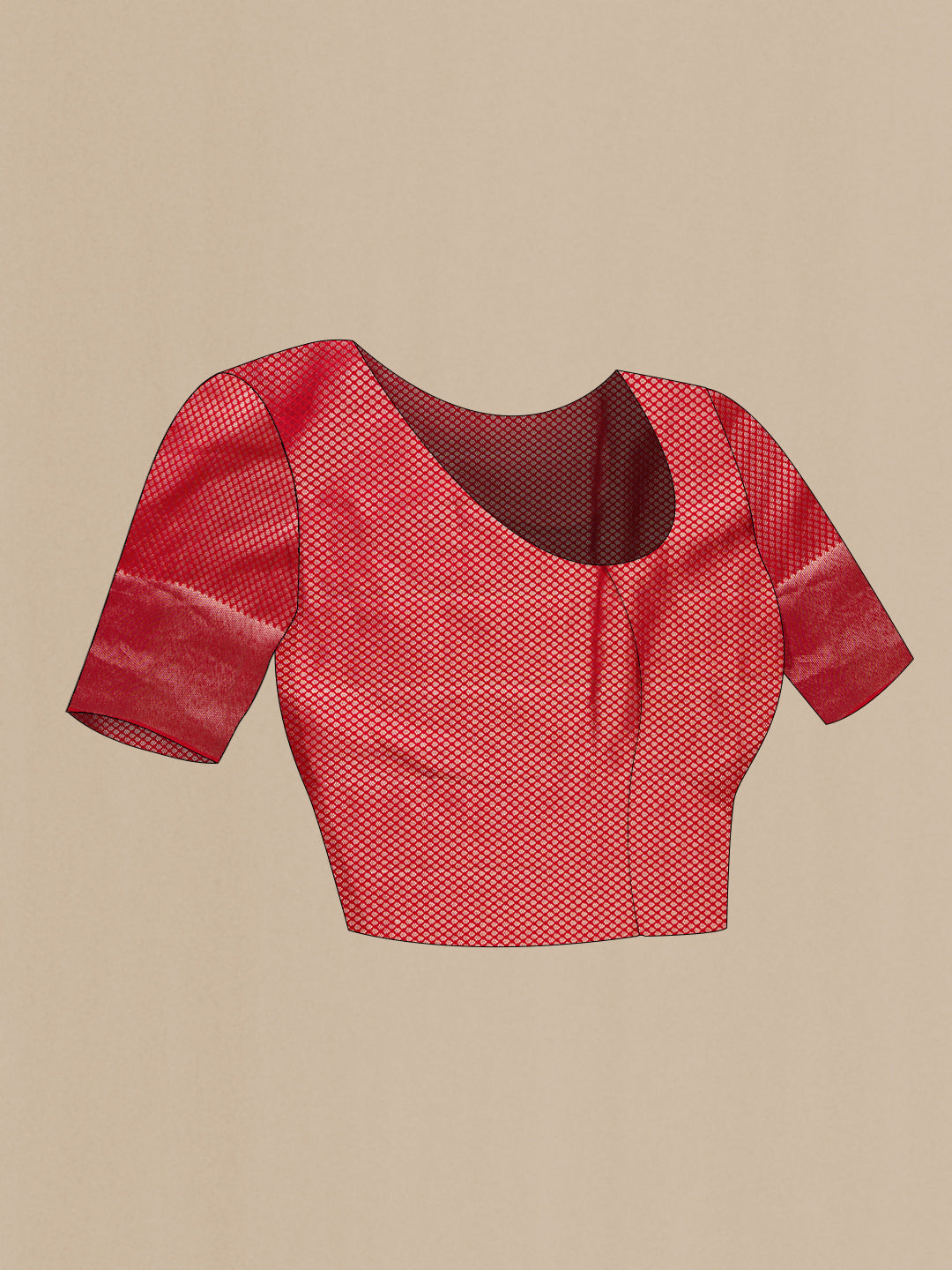 Close up image of the blouse of Red Dual Tone Kanjivaram Silk Saree with Zari Brocade on the body and Zari Border. 