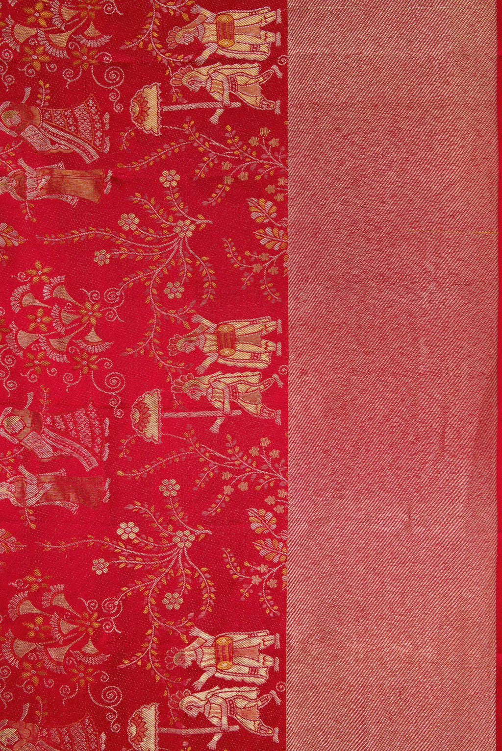 Border image of Red Dual Tone Kanjivaram Silk Saree with Zari Brocade on the body and Zari Border. 