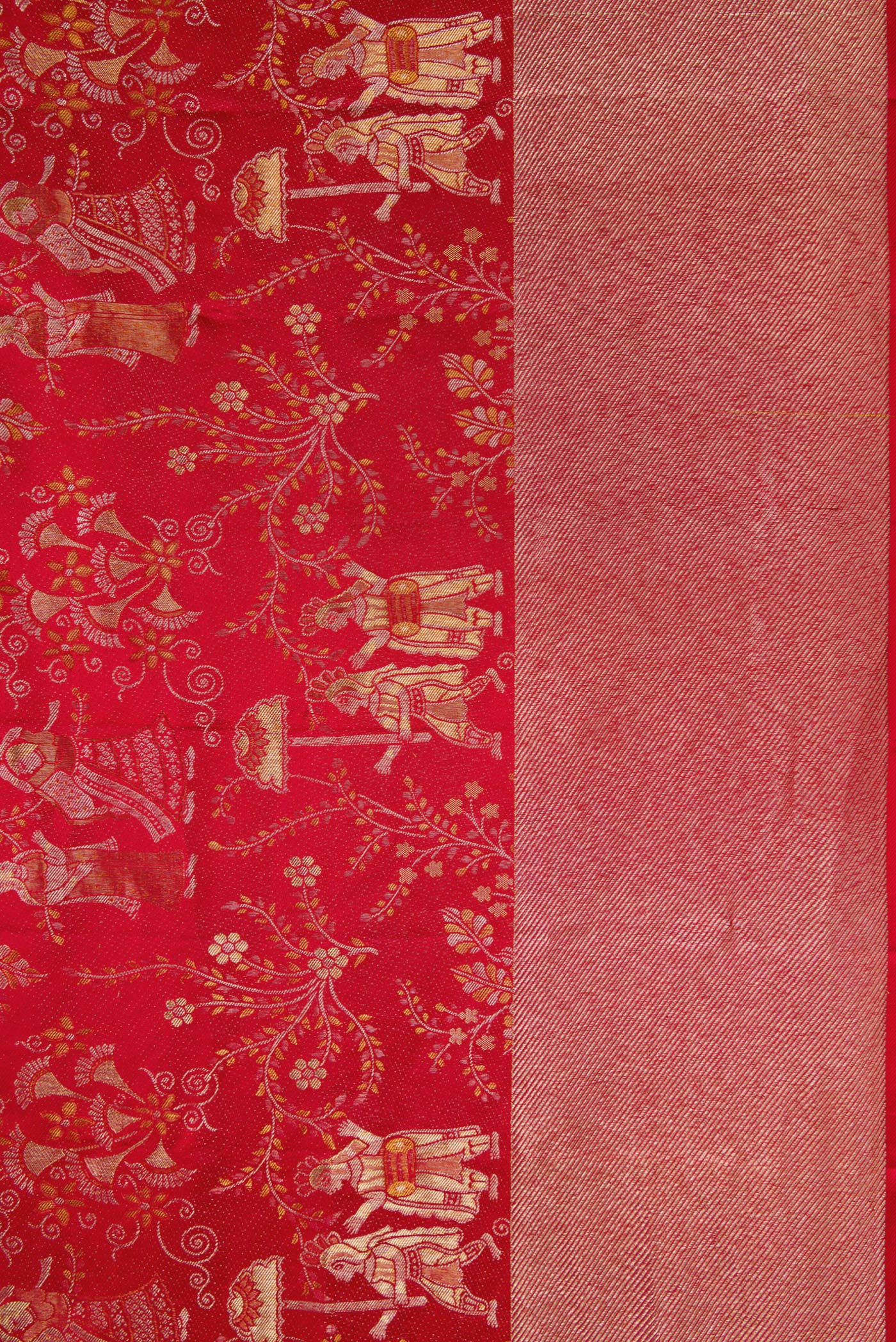 Border image of Red Dual Tone Kanjivaram Silk Saree with Zari Brocade on the body and Zari Border. 