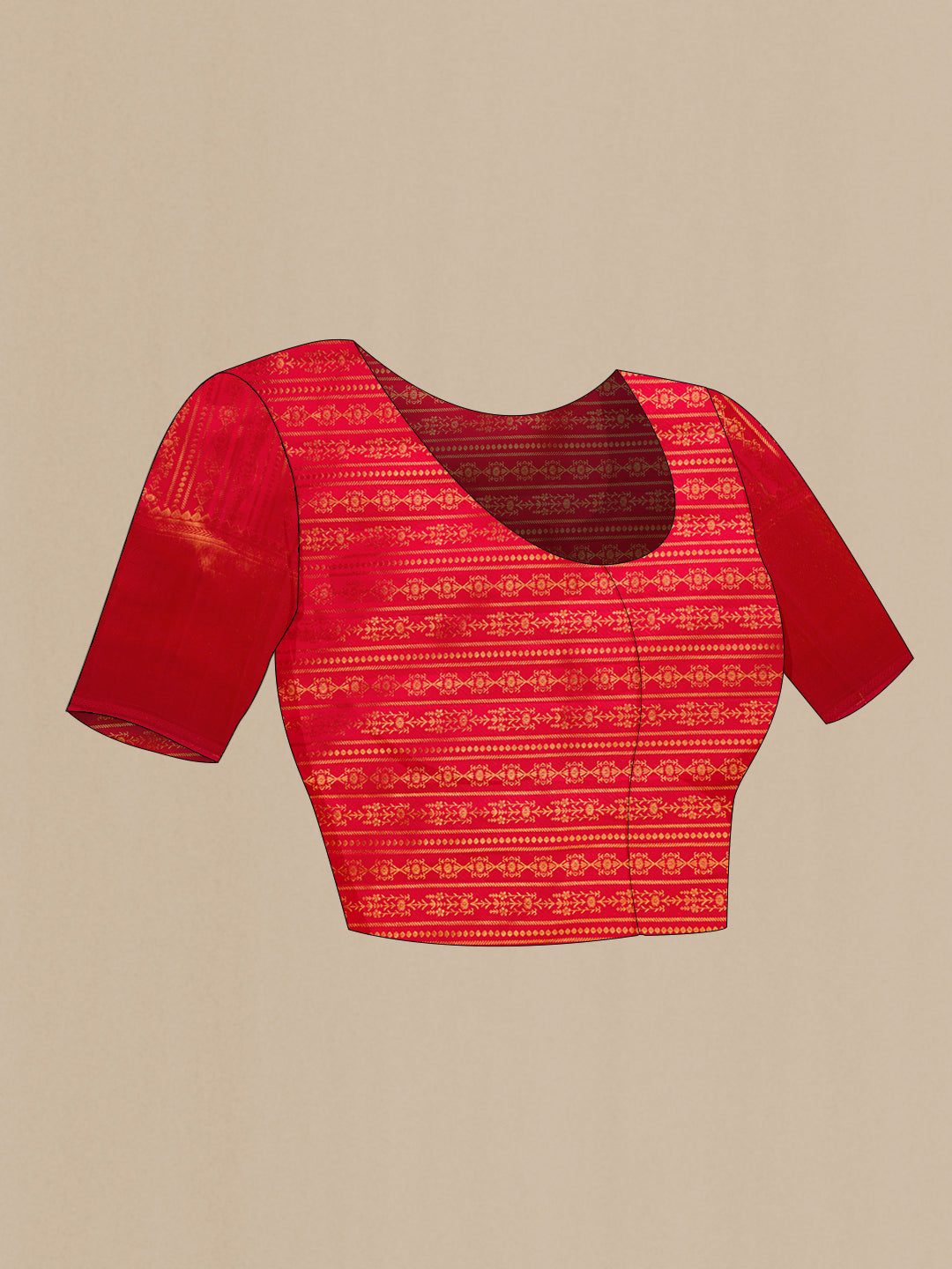Close up image of the blouse of Red Dual Tone Kanjivaram Silk Saree with Zari Brocade on the body and Fancy Border. 