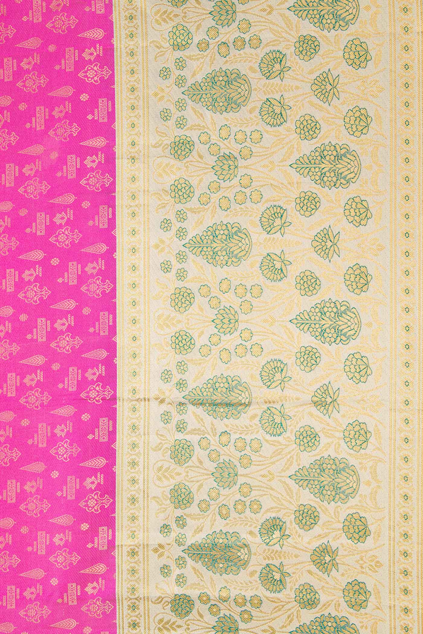 Border image of Pink Dual Tone Kanjivaram Silk Saree with Zari Brocade on the body and Fancy Border. 
