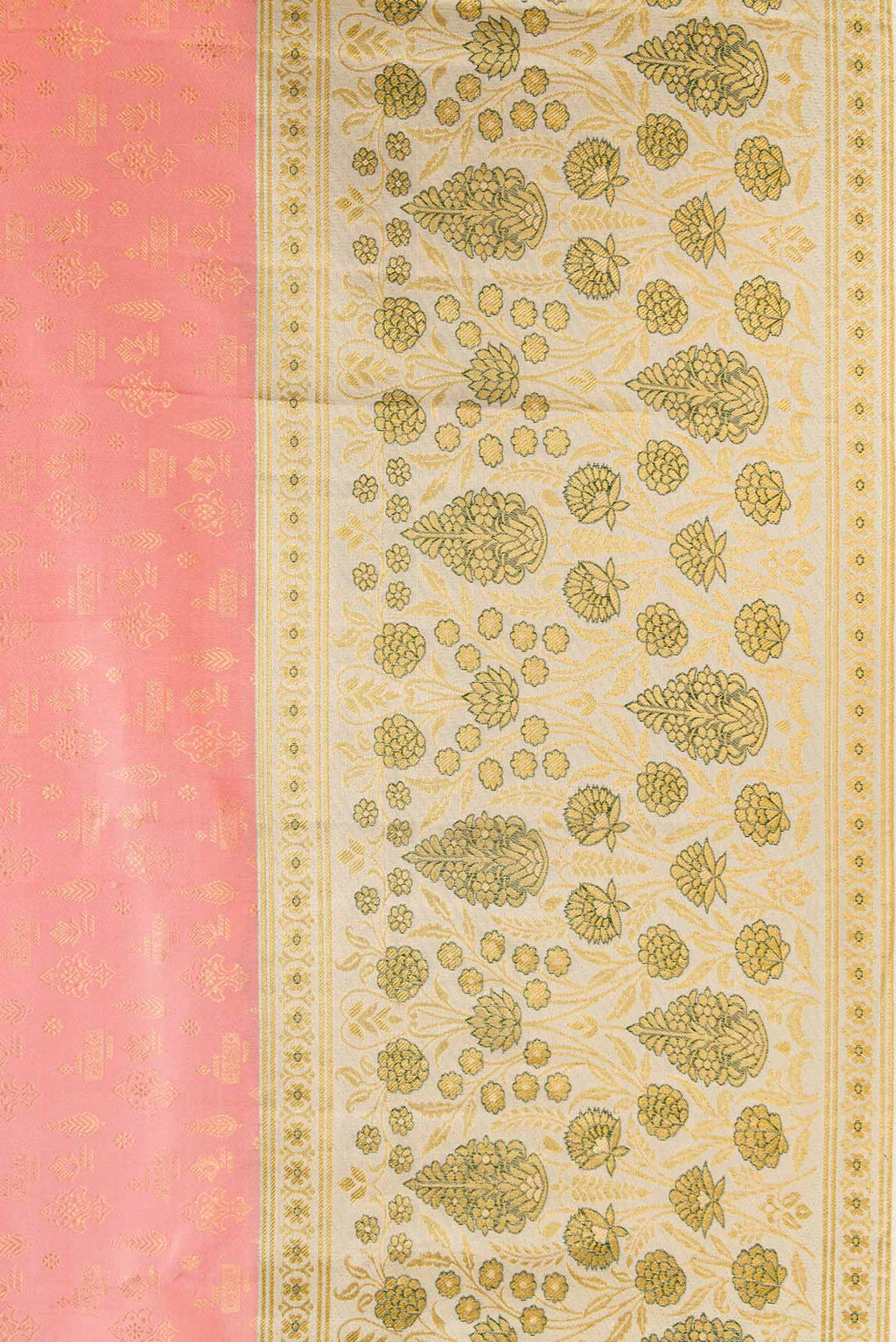 Border image of Golden Peach Dual Tone Kanjivaram Silk Saree with Zari Brocade on the body and Fancy Border. 